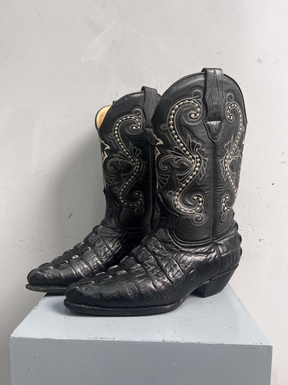D’Emanuel Black Western Boots 90s Exotic aligator leather