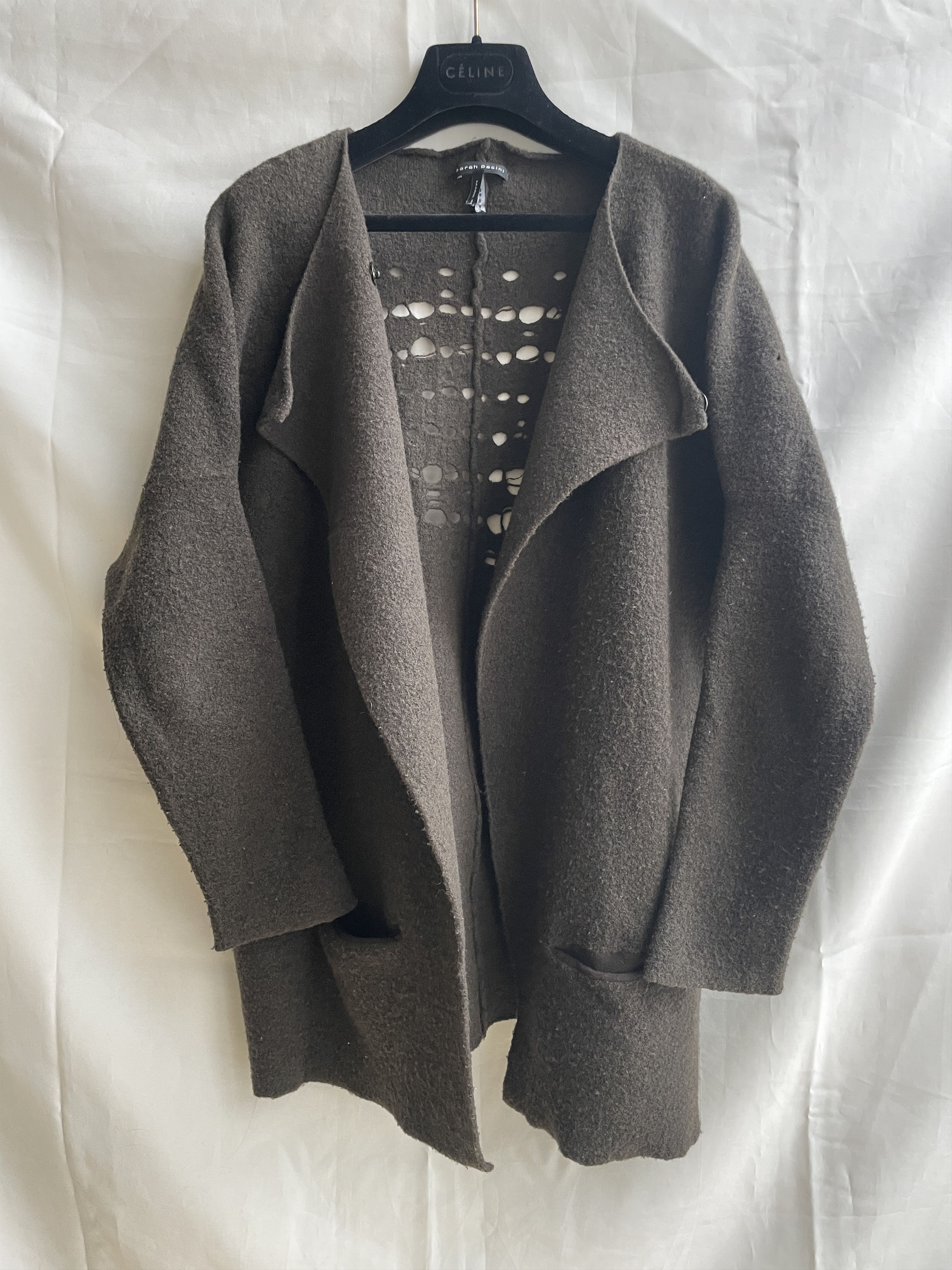 Sarah Pacini Sarah Pacini Wool Blend Perforated Back Green Cardigan Size ONE SIZE - 3 Thumbnail