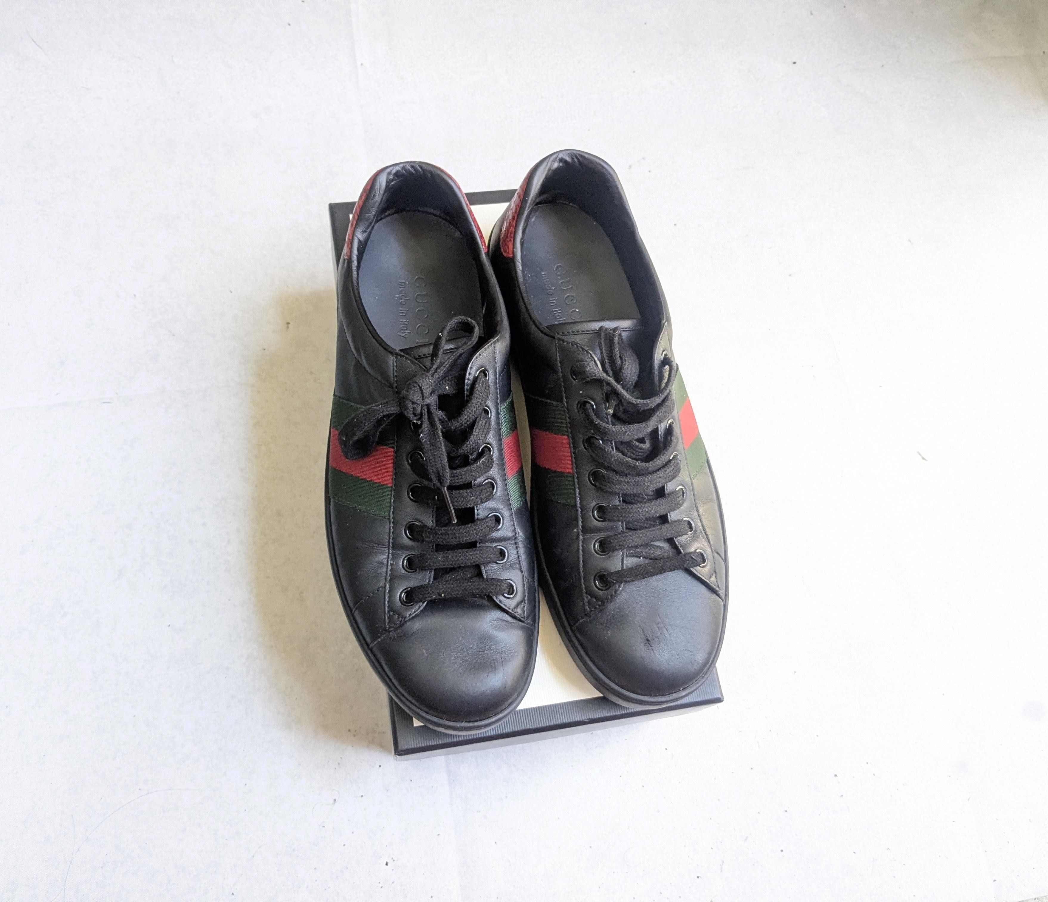 Gucci Gucci Ace Sneakers Black 9 Web Leather Low Tops Size US 9 / EU 42 - 1 Thumbnail