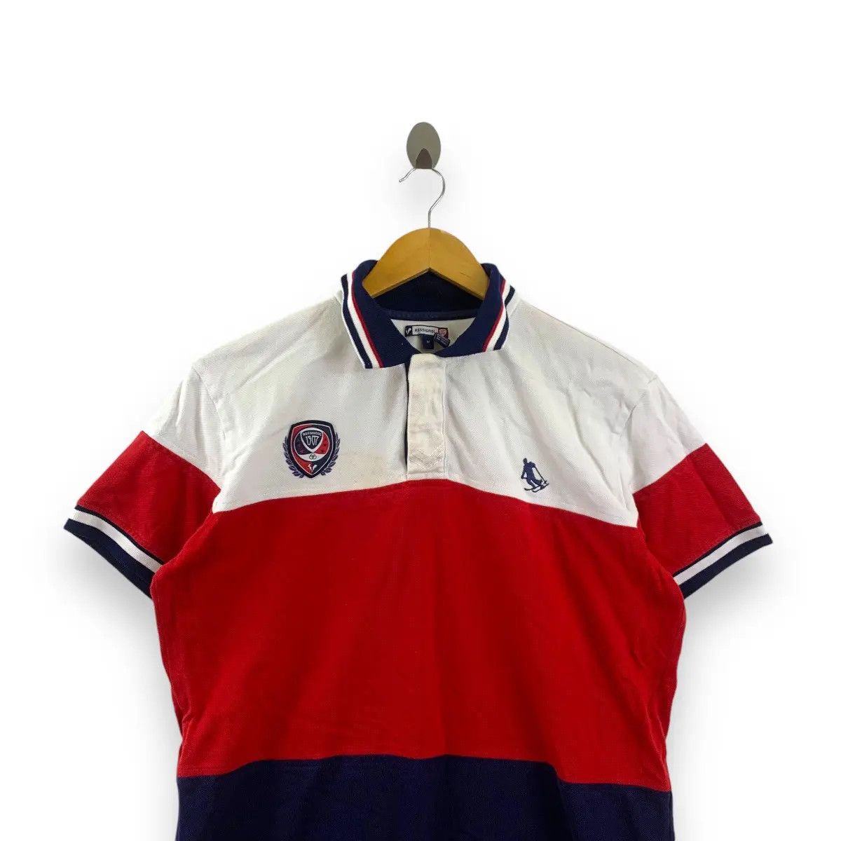 Vintage Vintage ROSSIGNOL FRANCE Striped Crest Polo Tee Shirt Size US M / EU 48-50 / 2 - 2 Thumbnail