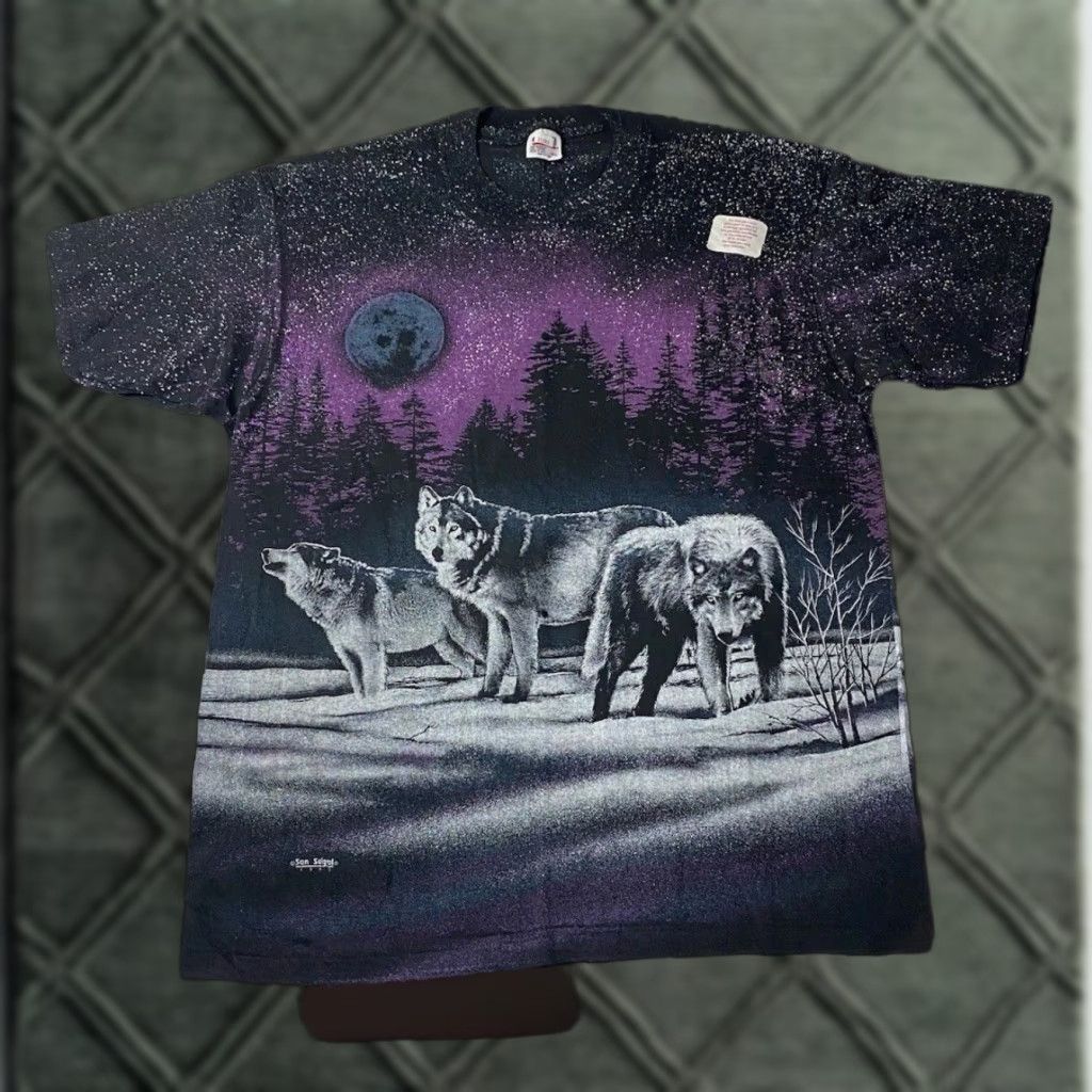 Anvil VINTAGE 90s AOP Wolves Single Stitch T-Shirt Double Sided Made In USA XL Size US XL / EU 56 / 4 - 1 Thumbnail