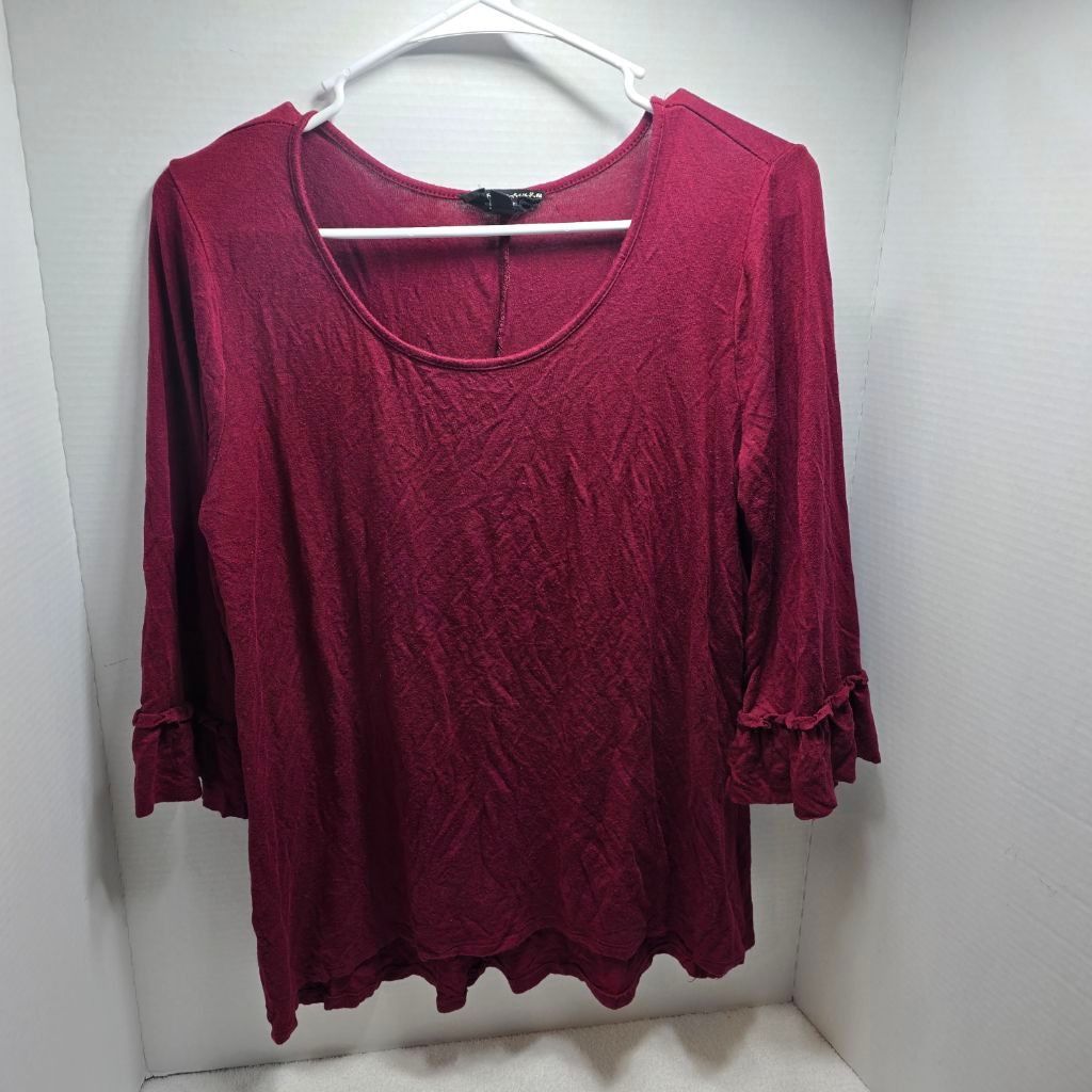 The Unbranded Brand Women's Corvio Maroon Long Tee with Ruffle Cuffs, Size L Size L / US 10 / IT 46 - 1 Thumbnail