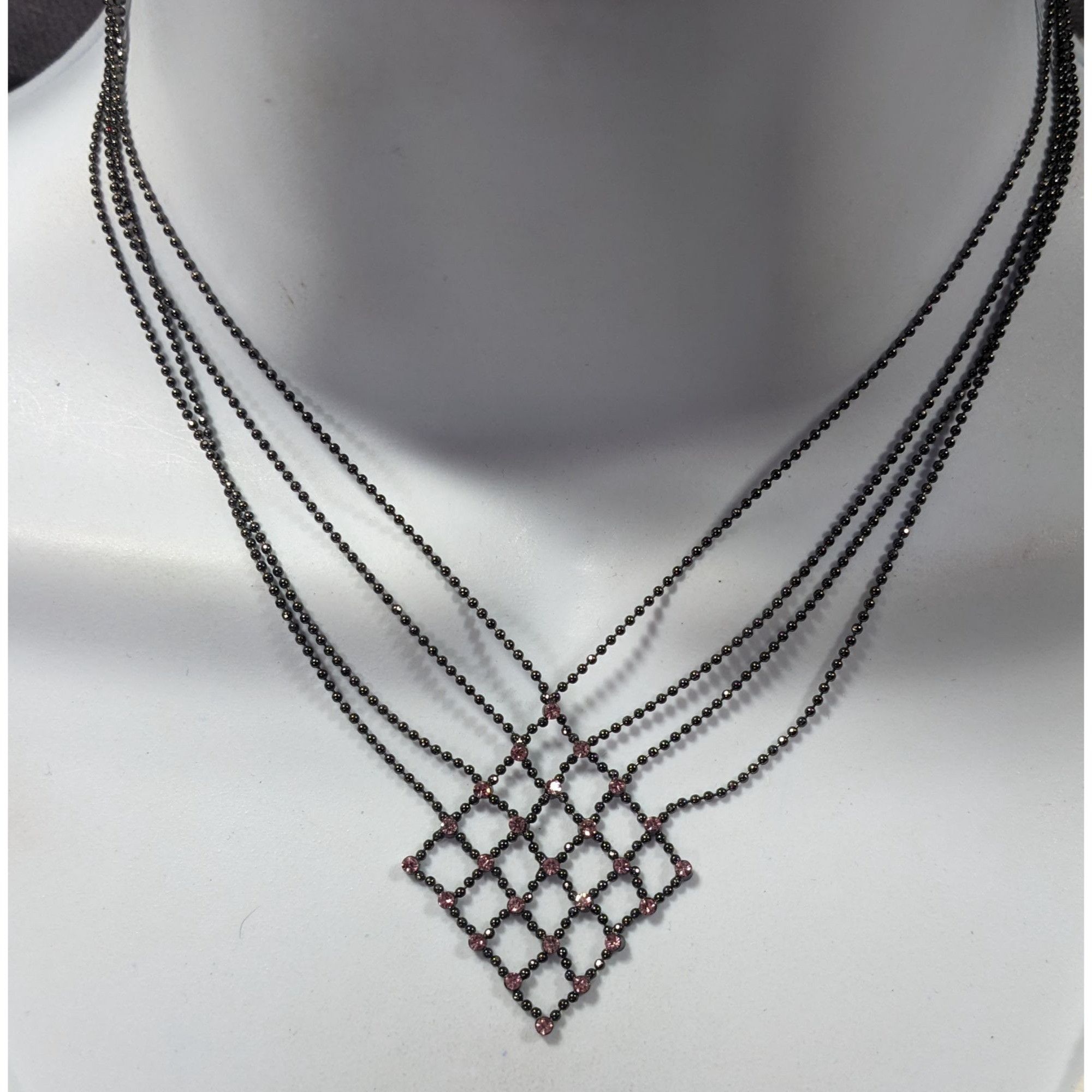 Other Pastel Goth Pink Rhinestone Chain Lattice Necklace Size ONE SIZE - 2 Thumbnail