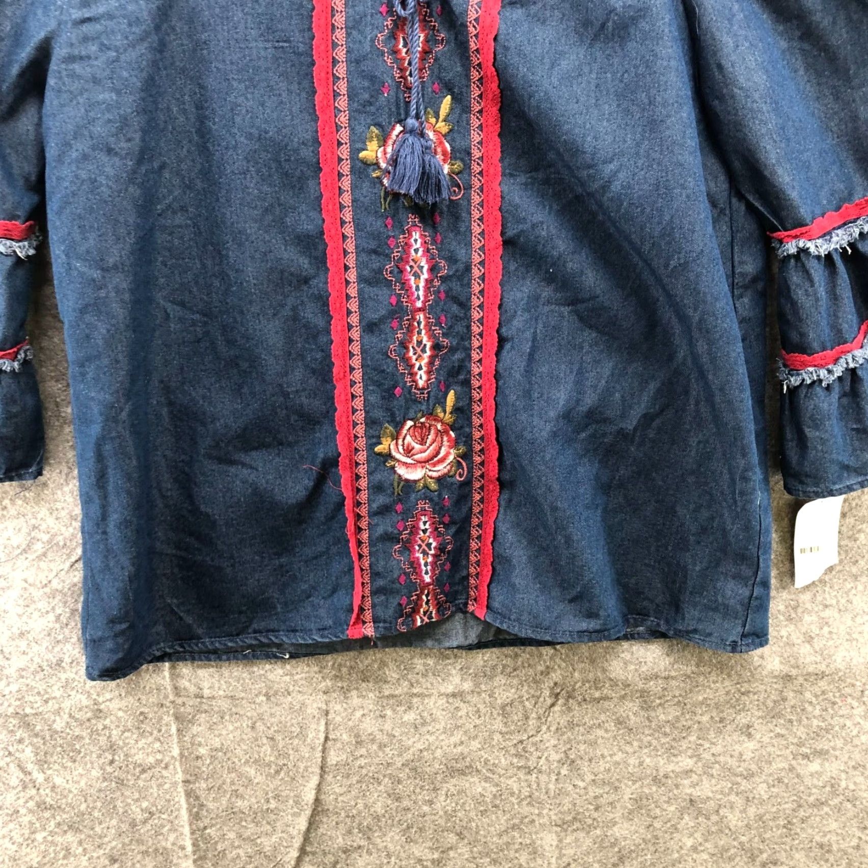 Vintage HANNAH Blouse Chambray Off Shoulder Bell Sleeve Embroidered Womens L Size L / US 10 / IT 46 - 4 Thumbnail