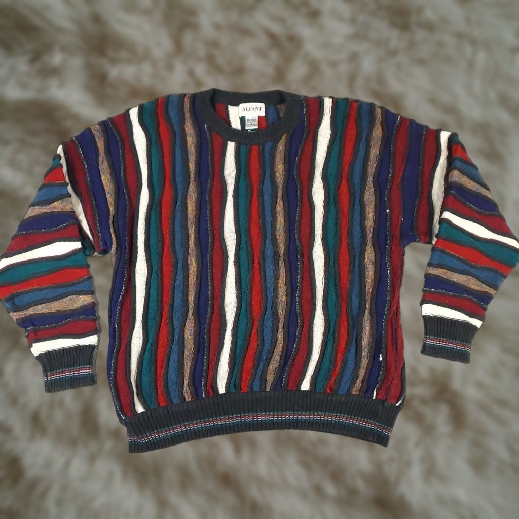 Alfani VINTAGE Alfani Sweater Mens Large Red Blue Stripe 3D Knit Pullover Size US L / EU 52-54 / 3 - 1 Thumbnail