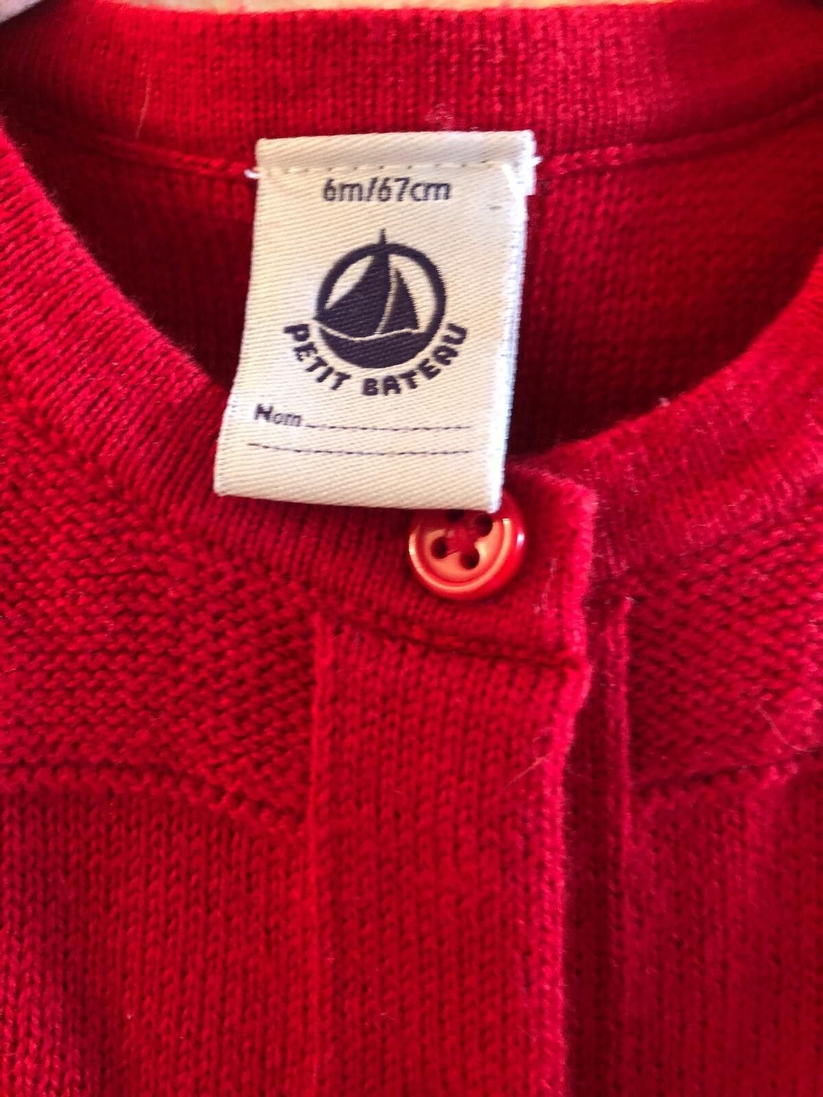 Petit Bateau PETIT BATEAU Red Cotton Cardigan Sweatshirt 6M Size US XXS / EU 40 - 2 Thumbnail