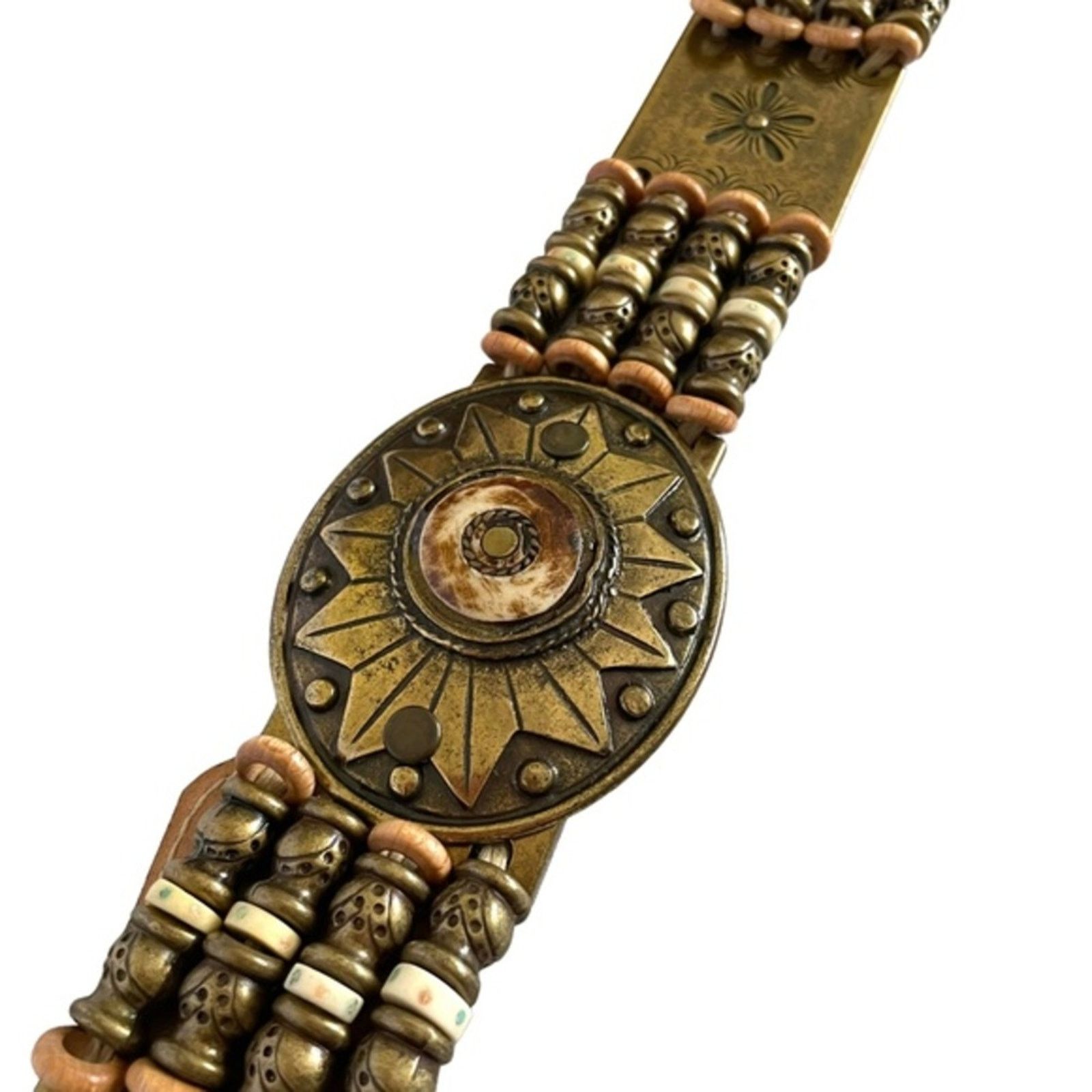 Other Streets Ahead Beaded Sun Brass Medallion Leather Belt Size ONE SIZE - 8 Thumbnail