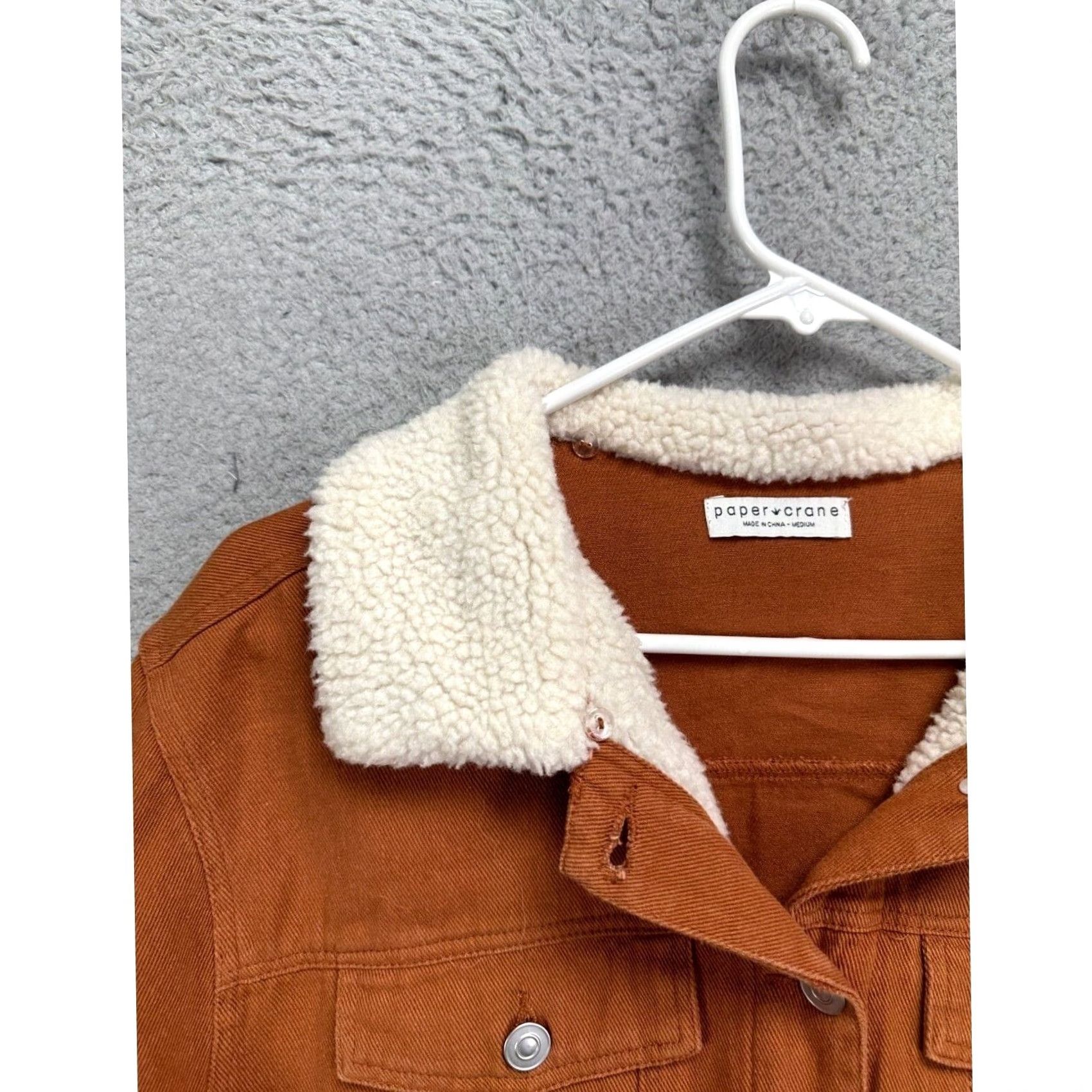 Denime Paper Crane Jacket Womens Medium Brown Sherpa Collared Hooded Denim Short Coat Casual Mens? Womens Size M / US 6-8 / IT 42-44 - 7 Thumbnail