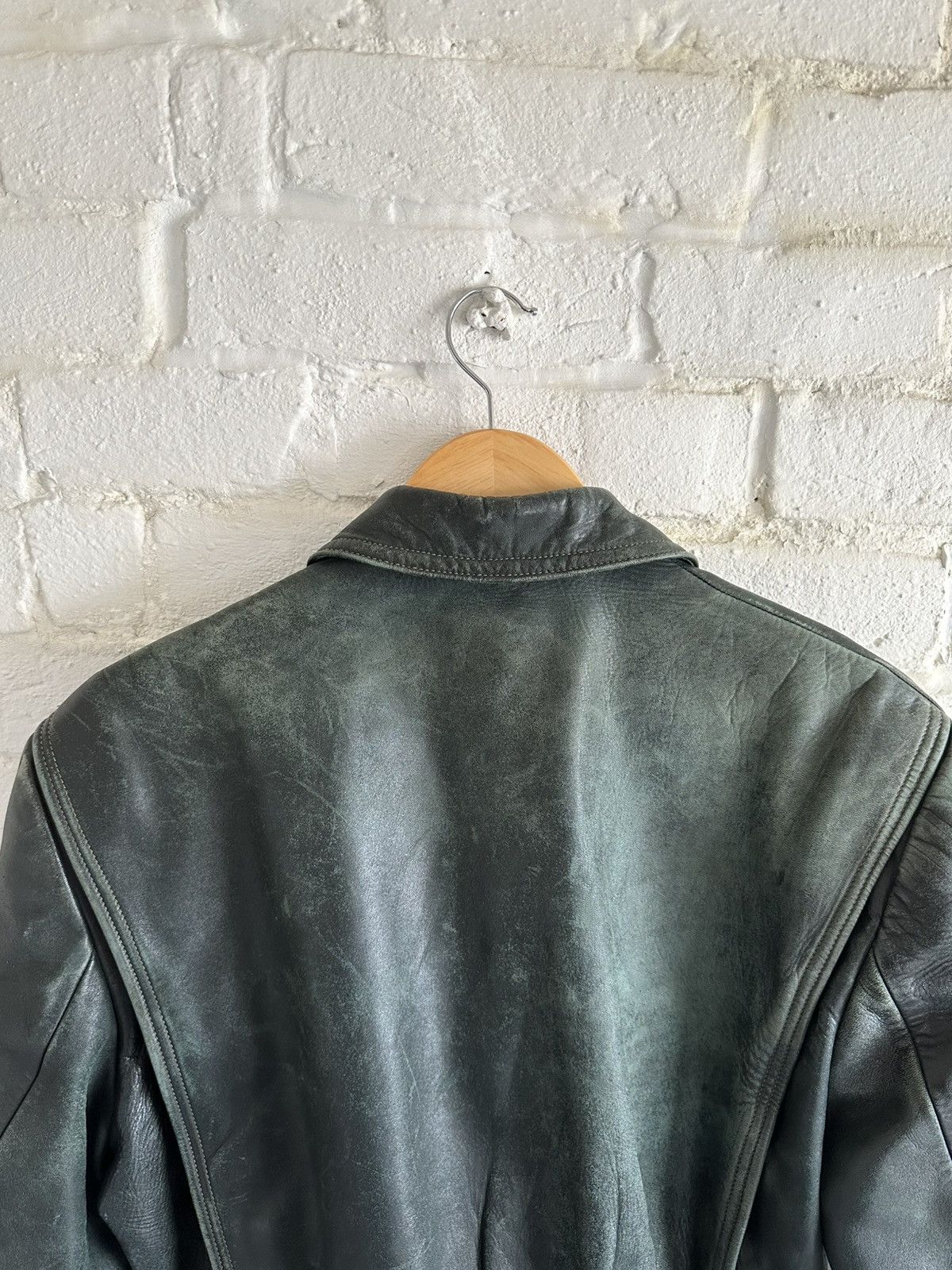 Vintage Vintage German Leather Jacket Biker Style Dark Green Size US L / EU 52-54 / 3 - 15 Thumbnail