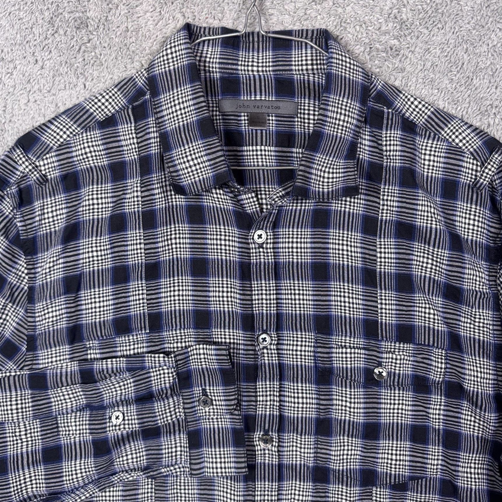 John Varvatos John Varvatos Shirt Mens S Lyocell Soft Plaid Windowpane Button Up Long Sleeve Blue Cotton Wool Blend Size US S / EU 44-46 / 1 - 2 Thumbnail