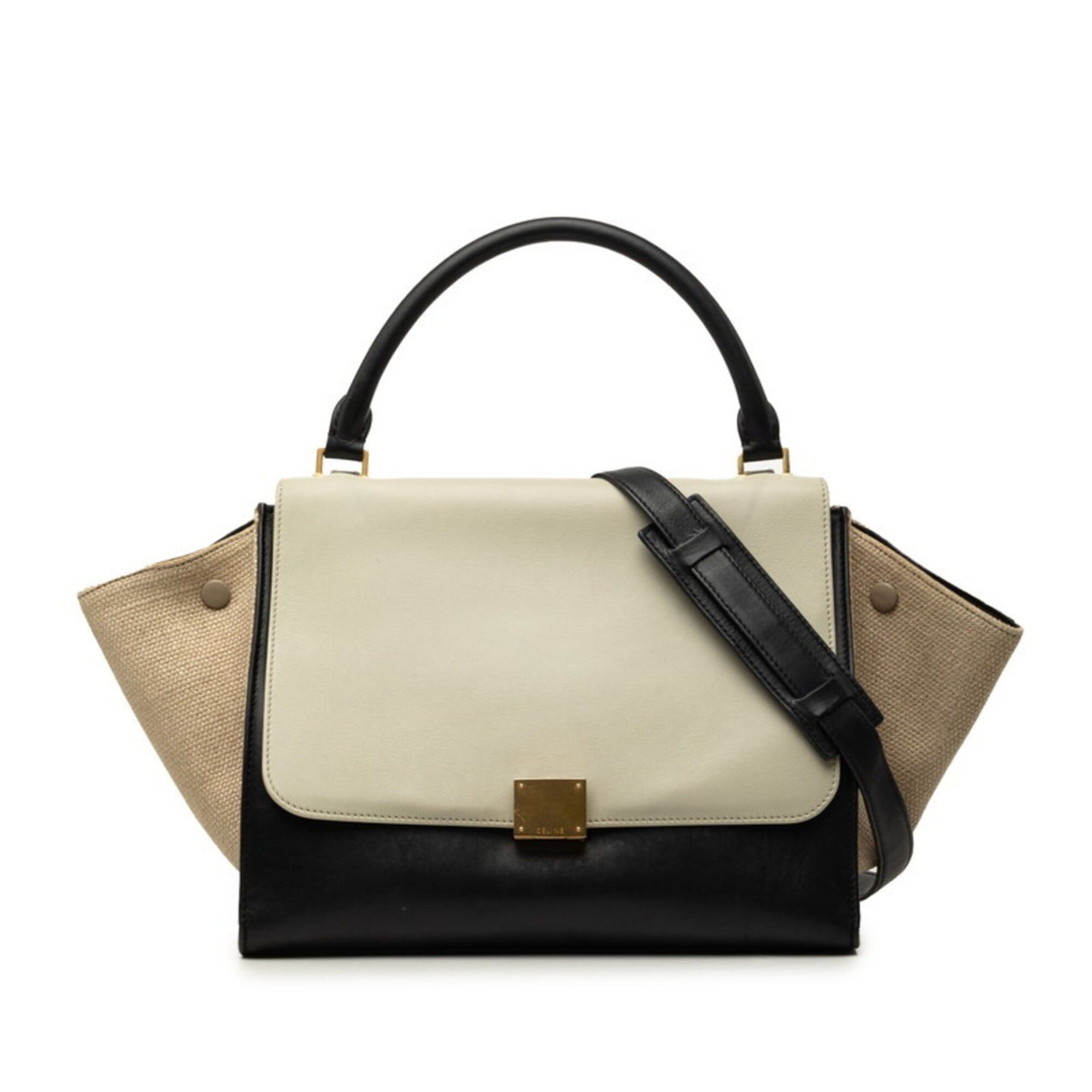 Celine Trapeze Handbag/Shoulder Bag, 2-Way, Chalk Gray, Beige, Black Leather, Women's Celine, Women's