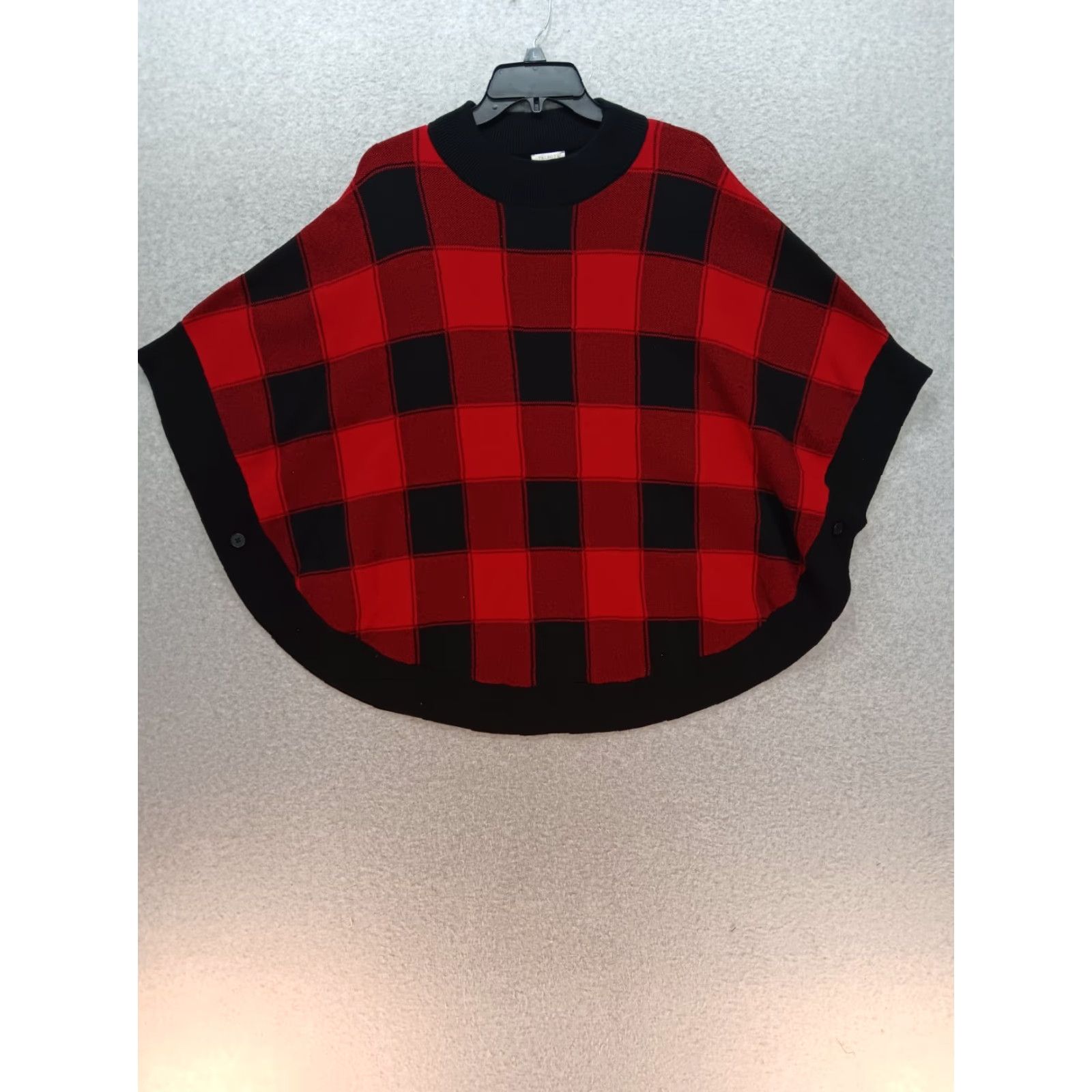 Talbots Talbots Poncho Women M Buffalo Plaid Red Black 100% Cotton Knit Mid-Length Cape Button Accents Christmas Holiday Elegant Size M / US 6-8 / IT 42-44 - 2 Thumbnail