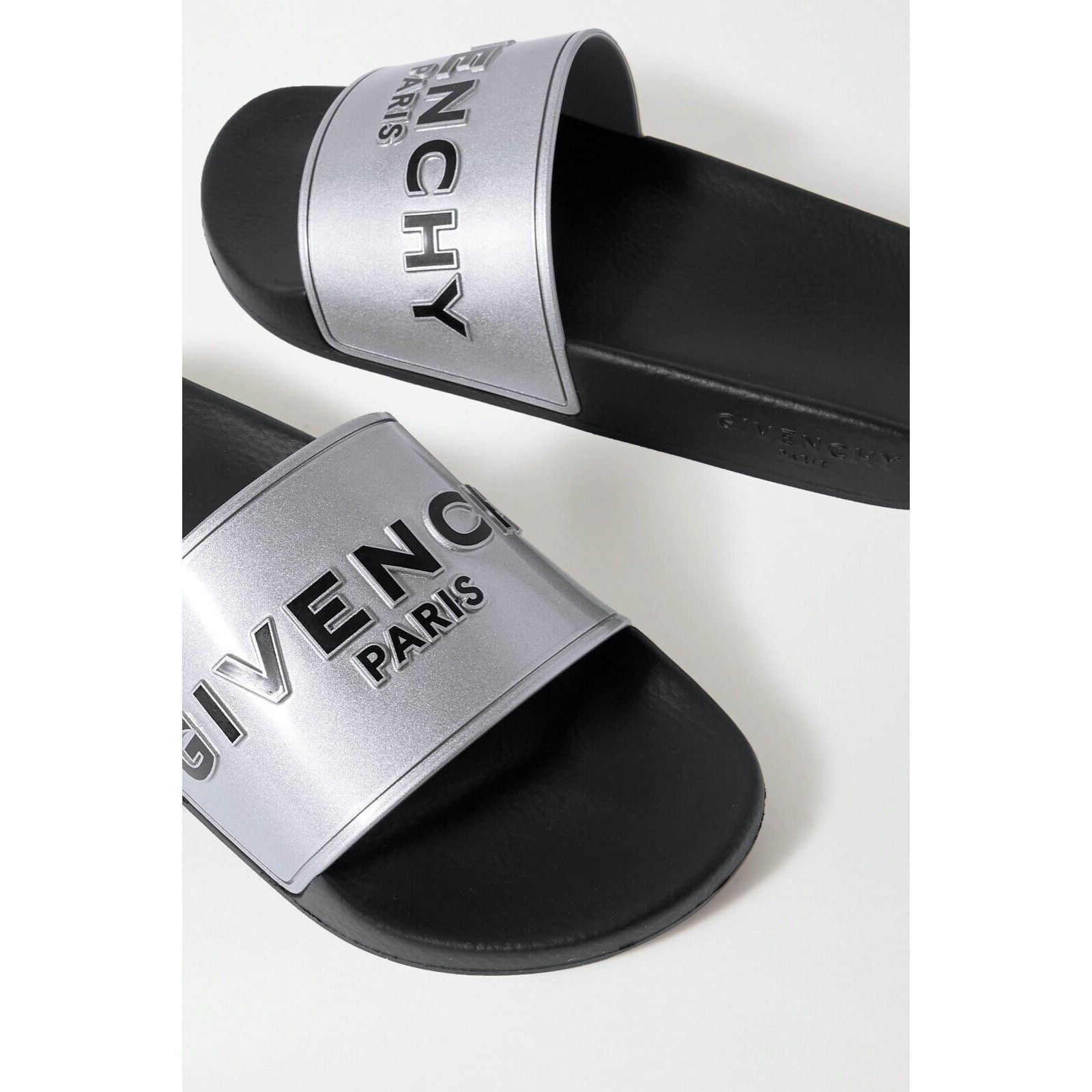 Givenchy Givenchy Silver Rubber Black Logo Print Slide On Pool Sandal Size US 8 / IT 38 - 4 Thumbnail