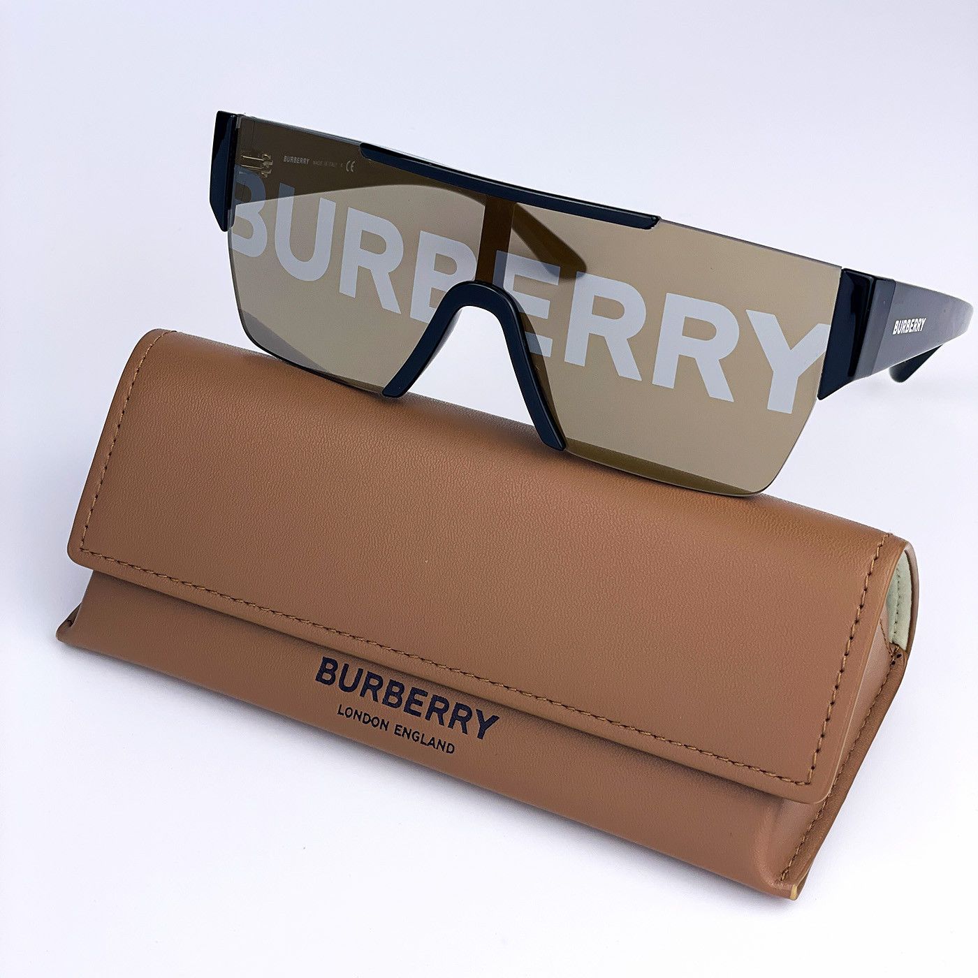 image of New Burberry Be4291 3001/g Mirrored Shield Unisex Sunglasses in Black/Grey Mirrored, Men's