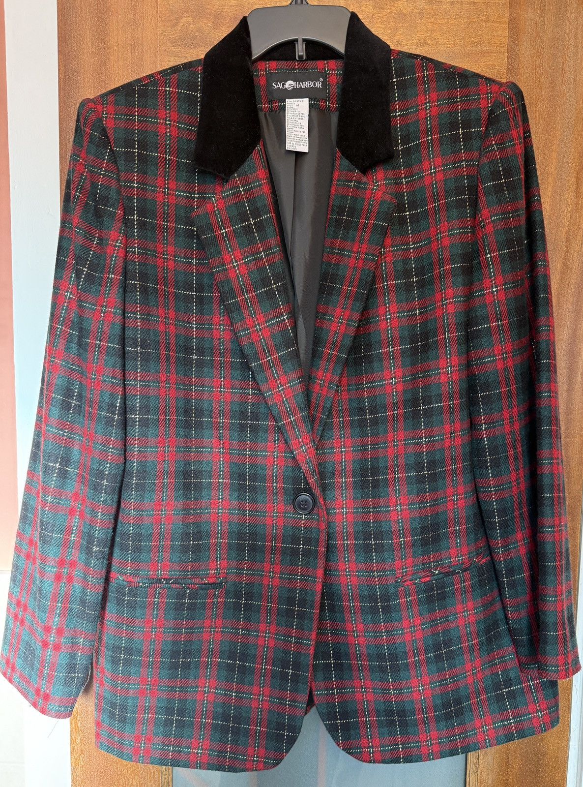 Other Sag Harbor Women Vtg Tartan Plaid Wool Holiday Blazer-14 Size XL / US 12-14 / IT 48-50 - 1 Thumbnail