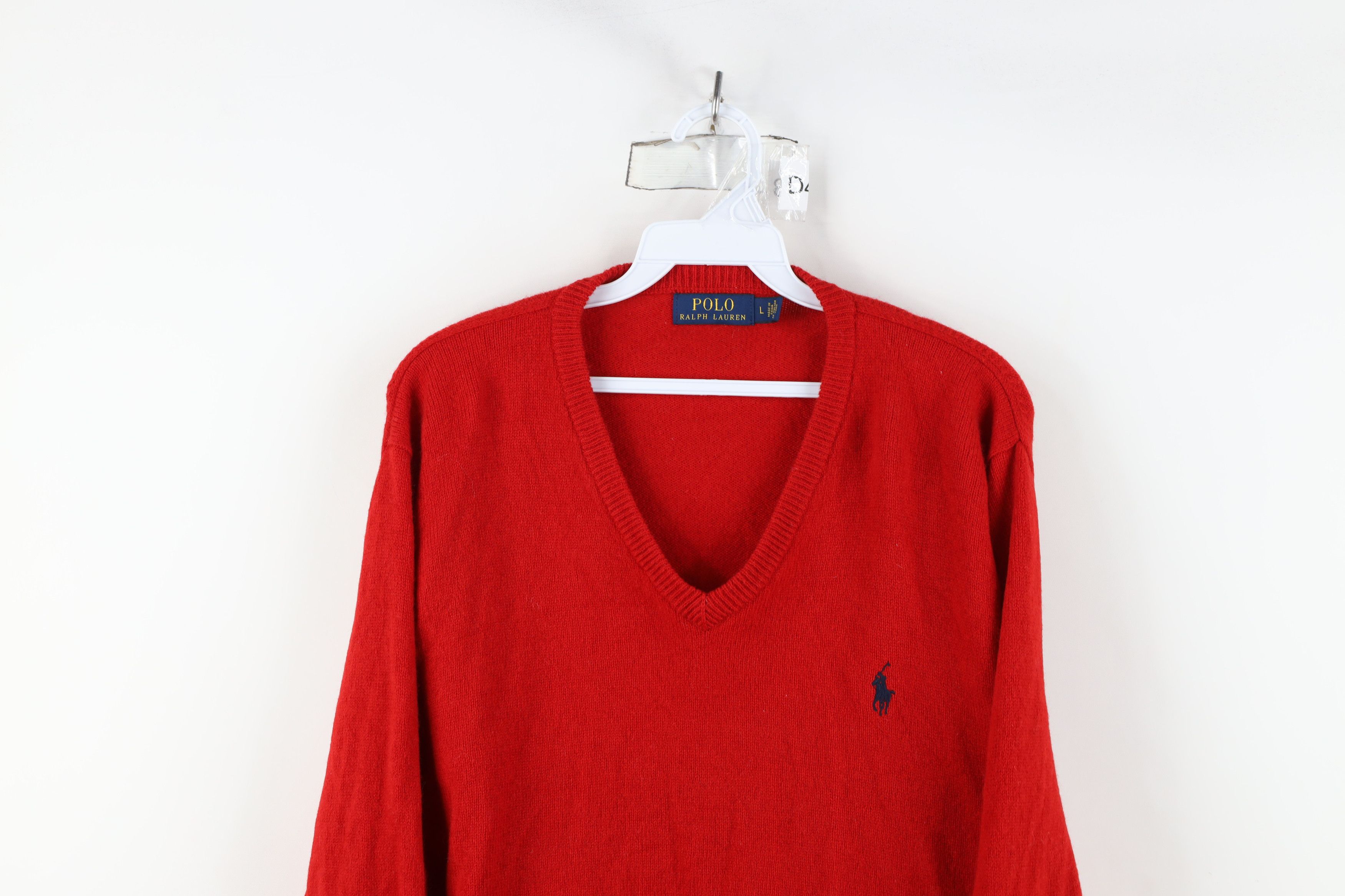 Ralph Lauren × Vintage Vintage Ralph Lauren Pony Logo Wool Knit V-Neck Sweater Red Size US L / EU 52-54 / 3 - 2 Thumbnail