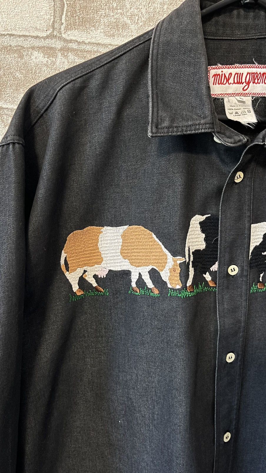 If Six Was Nine × Vintage 🇫🇷Archive 1990s Mise au Green Cow Made in France Shirt Size US L / EU 52-54 / 3 - 9 Thumbnail