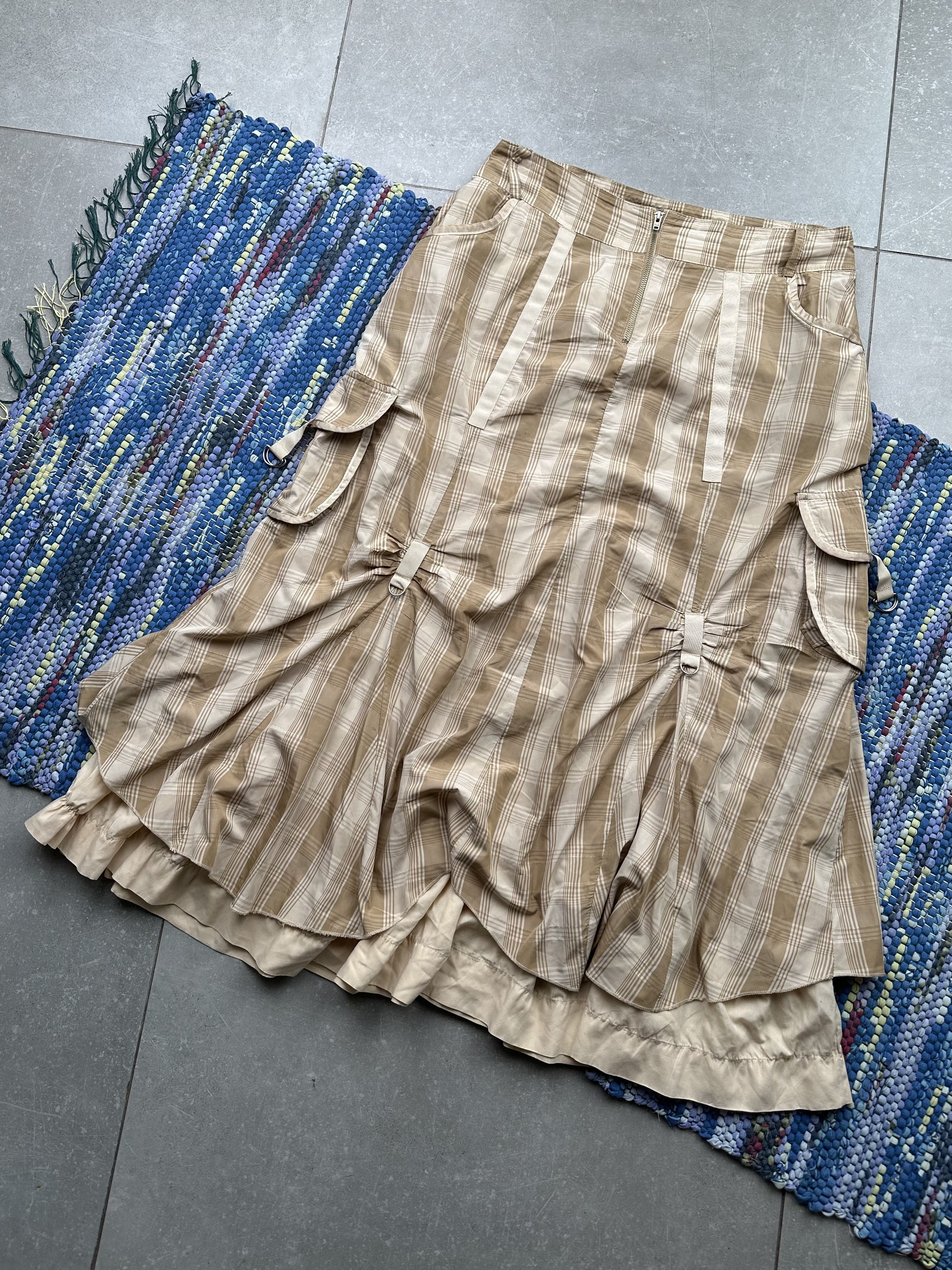 image of Avant Garde x Vintage Cargo Maxi Skirt With Check And Bondage in Beige, Women's (Size 28)