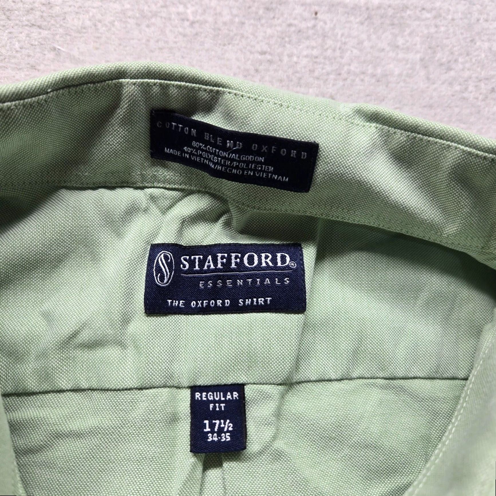 Stafford VINTAGE Stafford Men's Solid Green Cotton Shirt Long Sleeve Button-Up 17.5 Regular Fit Size US XL / EU 56 / 4 - 3 Thumbnail