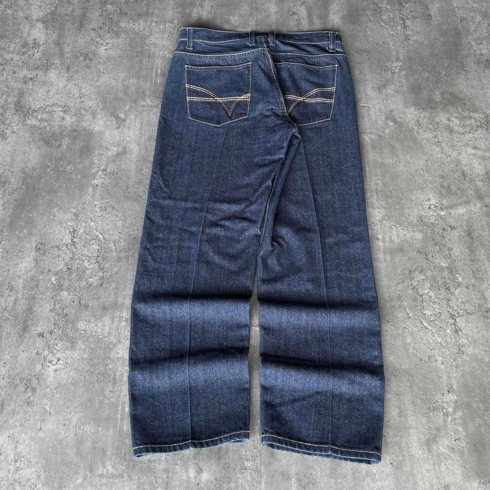 JNCO × Japanese Brand × Southpole Vintage Y2K Black Lacquer Embroidered Grunge Opium Jeans Size US 33 - 1 Thumbnail