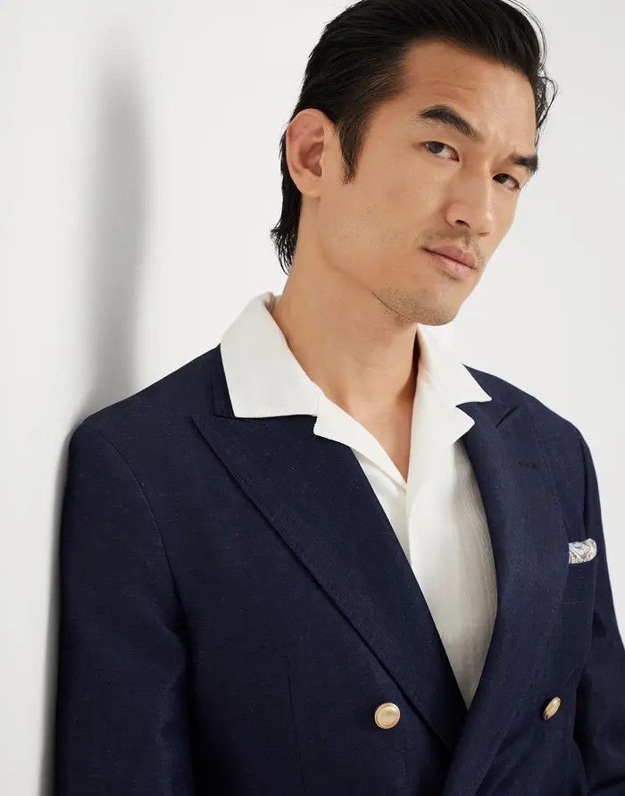 Brunello Cucinelli o1w1db10725 Woven Jacket Wool in Dark Blue Size US L / EU 52-54 / 3 - 3 Thumbnail