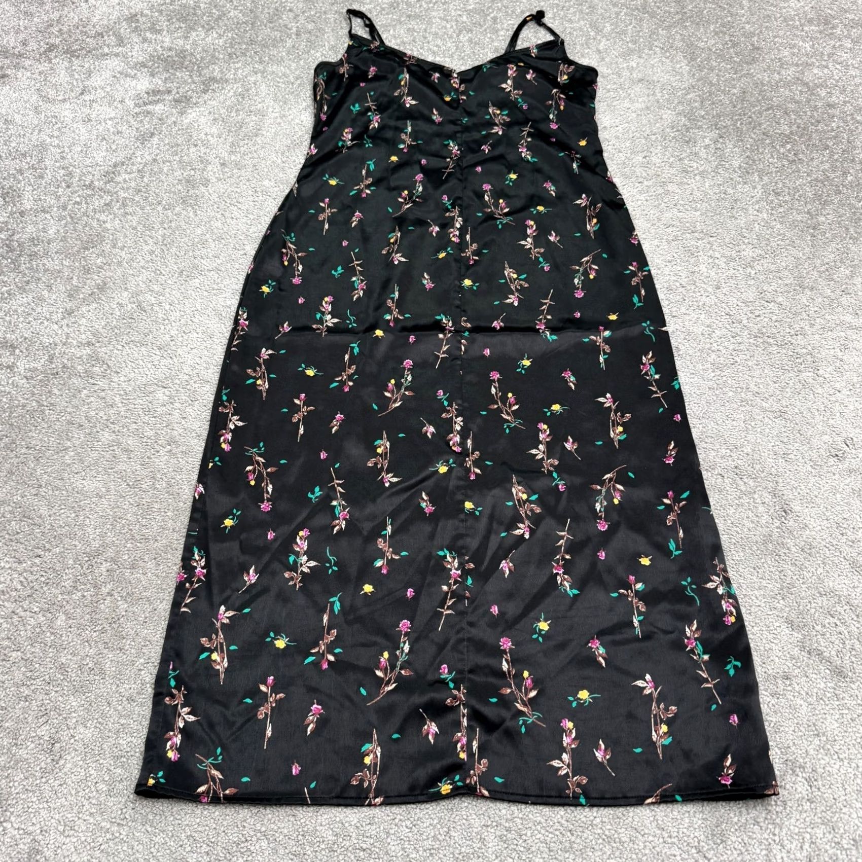 Vintage AFRM Floral Satin Midi Slip Dress Womens Small Black V-Neck Spaghetti Strap Size S / US 4 / IT 40 - 2 Thumbnail