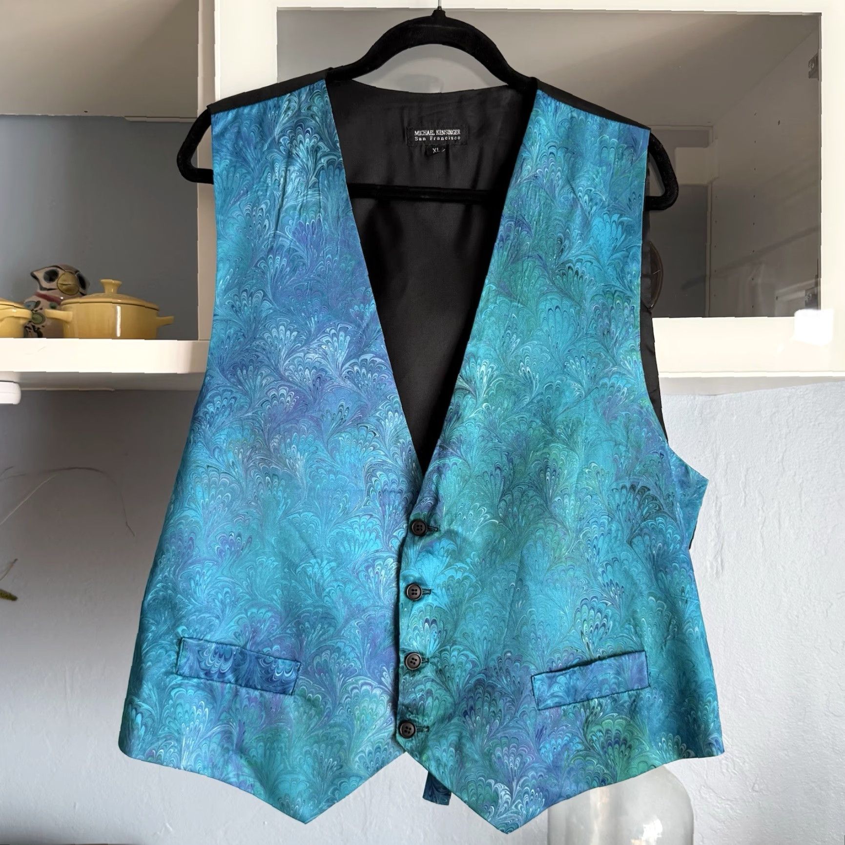 Vintage VINTAGE Michael Kensinger San Francisco Silk Blue Marbled Pattern Vest Art to Wear XL Size US XL / EU 56 / 4 - 2 Thumbnail