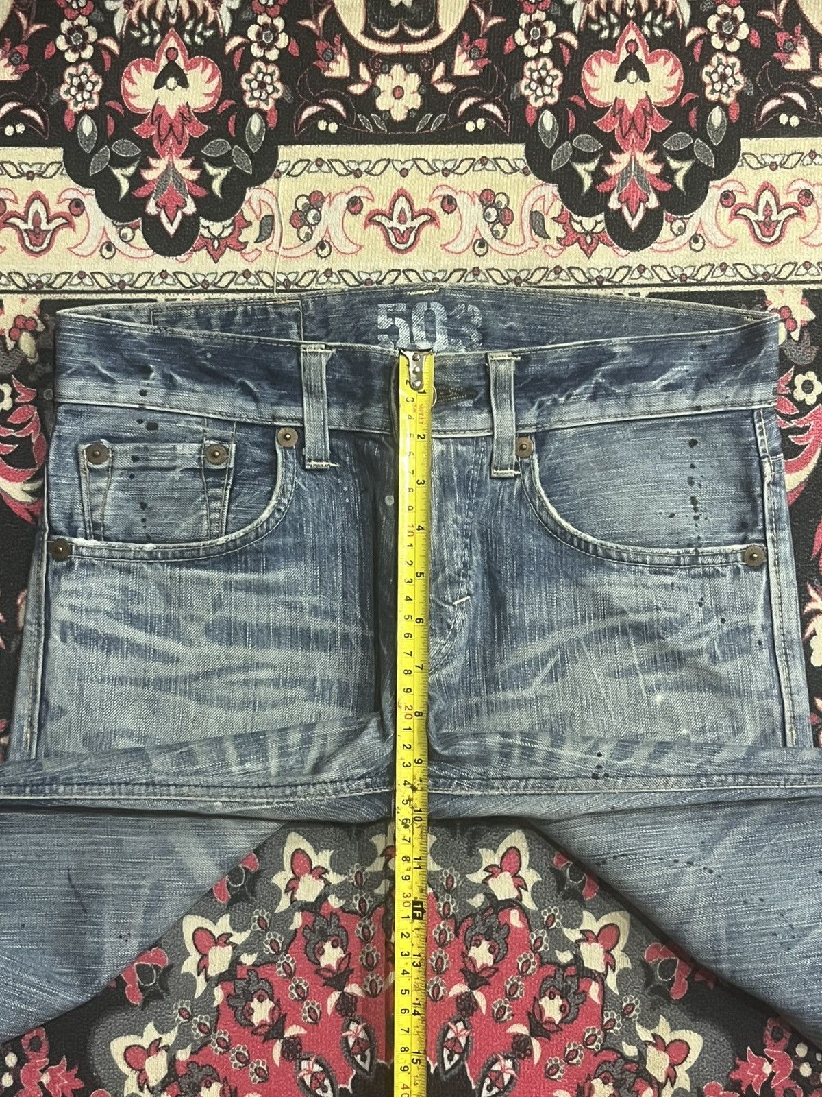 Tornado Mart Edwin 503 Blue Trip Distressed Paint Splattered Flare Jeans Size US 28 / EU 44 - 13 Thumbnail