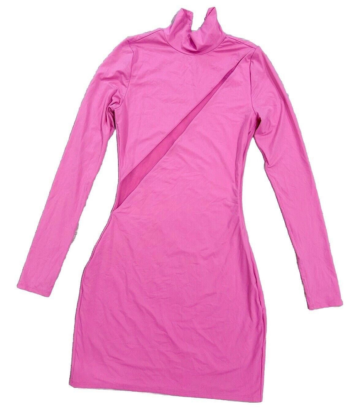 Pink Mini Dress Mesh Cut Out Long Sleeve Small