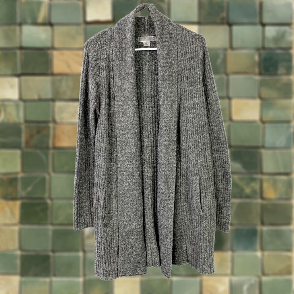 Vintage Barefoot Dreams Cardigan | Lightweight Open Front Knit | Dark Gray | Small | Women | Fall Winter Spring | Regular Fit Size S / US 4 / IT 40 - 1 Thumbnail