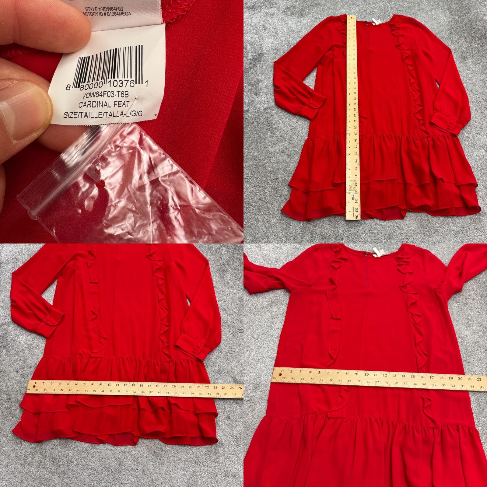 BCBGeneration BCBGeneration Dress Womens L Mini Red Long Sleeve Chiffon Ruffle Tiered Solid NWOT Size L / US 10 / IT 46 - 8 Thumbnail
