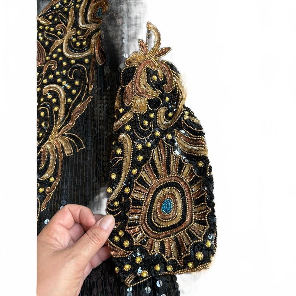 Designer Vintage 1980s Sequin/Beaded pure silk Cocktail Gown Size L / US 10 / IT 46 - 4 Thumbnail
