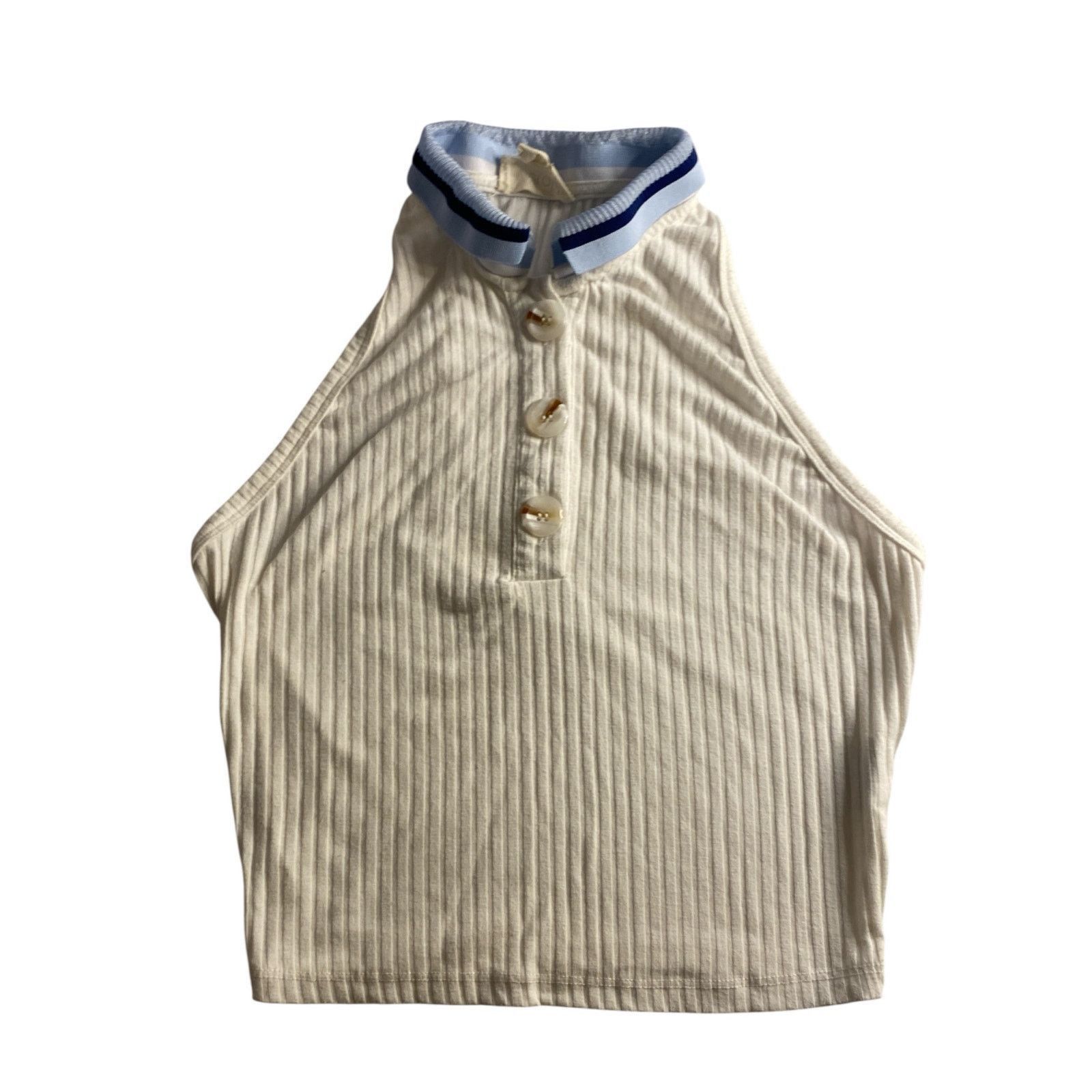 Other Y2K Preppy Ribbed Halter Tank Top White Button Front Meraki Size M / US 6-8 / IT 42-44 - 2 Thumbnail