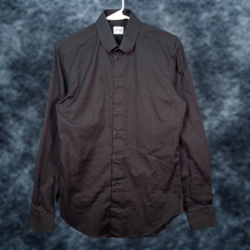 Armani Armani Collezioni Mens Black Button-Up Dress Shirt 14.5 37 Cotton Blend Long Sleeve Baggle? Size 40R - 1 Thumbnail