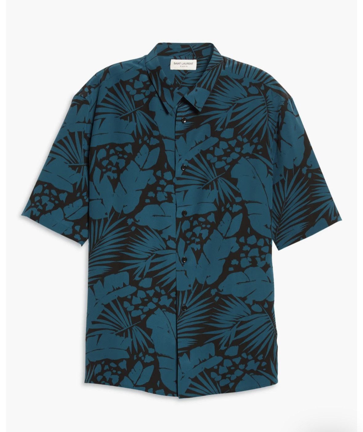 Palm Print Short Sleeve Silk Button-Up Shirt