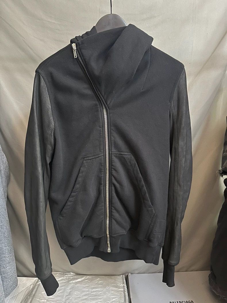 Rick Owens leather sleeve wizard hoodie -DMC