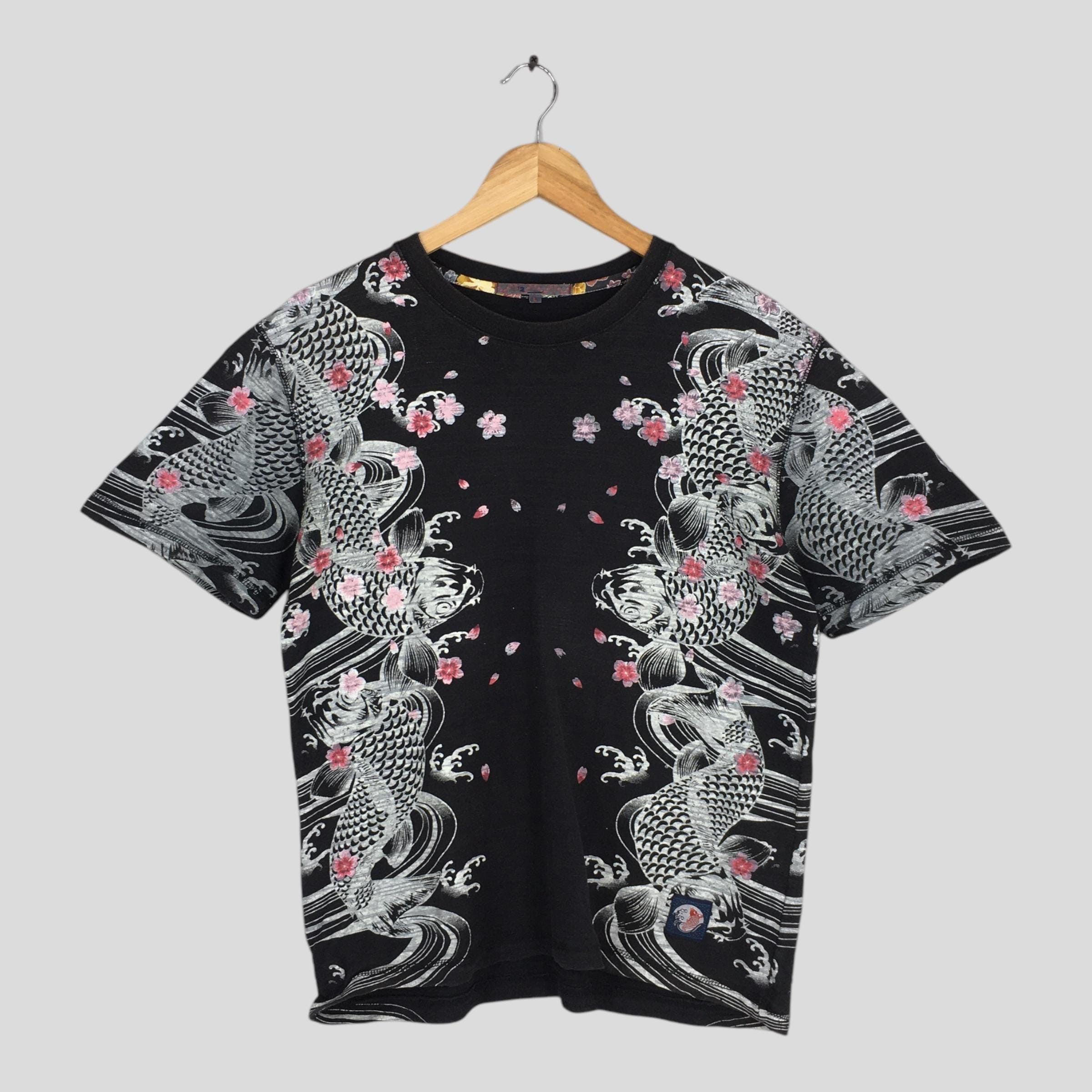 Japanese Brand Vintage Fish Koi Japanese Culture Sukajan Black Tshirt Large Size US L / EU 52-54 / 3 - 1 Thumbnail