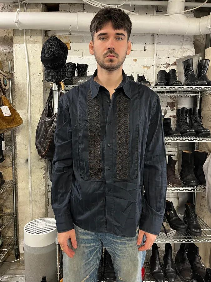 Just Cavalli 2000s Cavalli Dark Navy Light Shirt Size US L / EU 52-54 / 3 - 2 Thumbnail