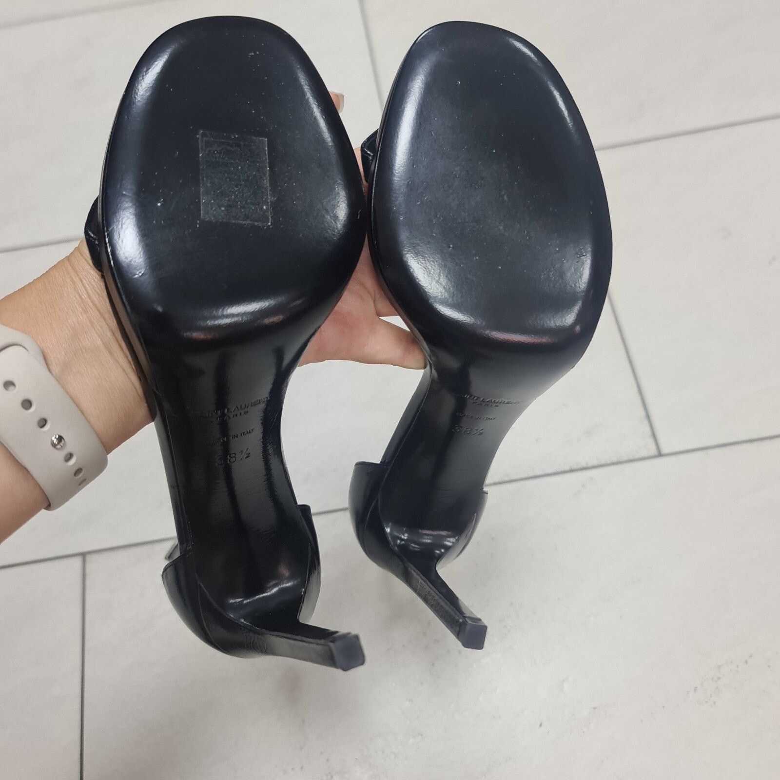 Saint Laurent Paris NWOB Saint Laurent Black Leather Heeled Sandals Sz.38.5 Size US 7.5 / IT 37.5 - 5 Thumbnail