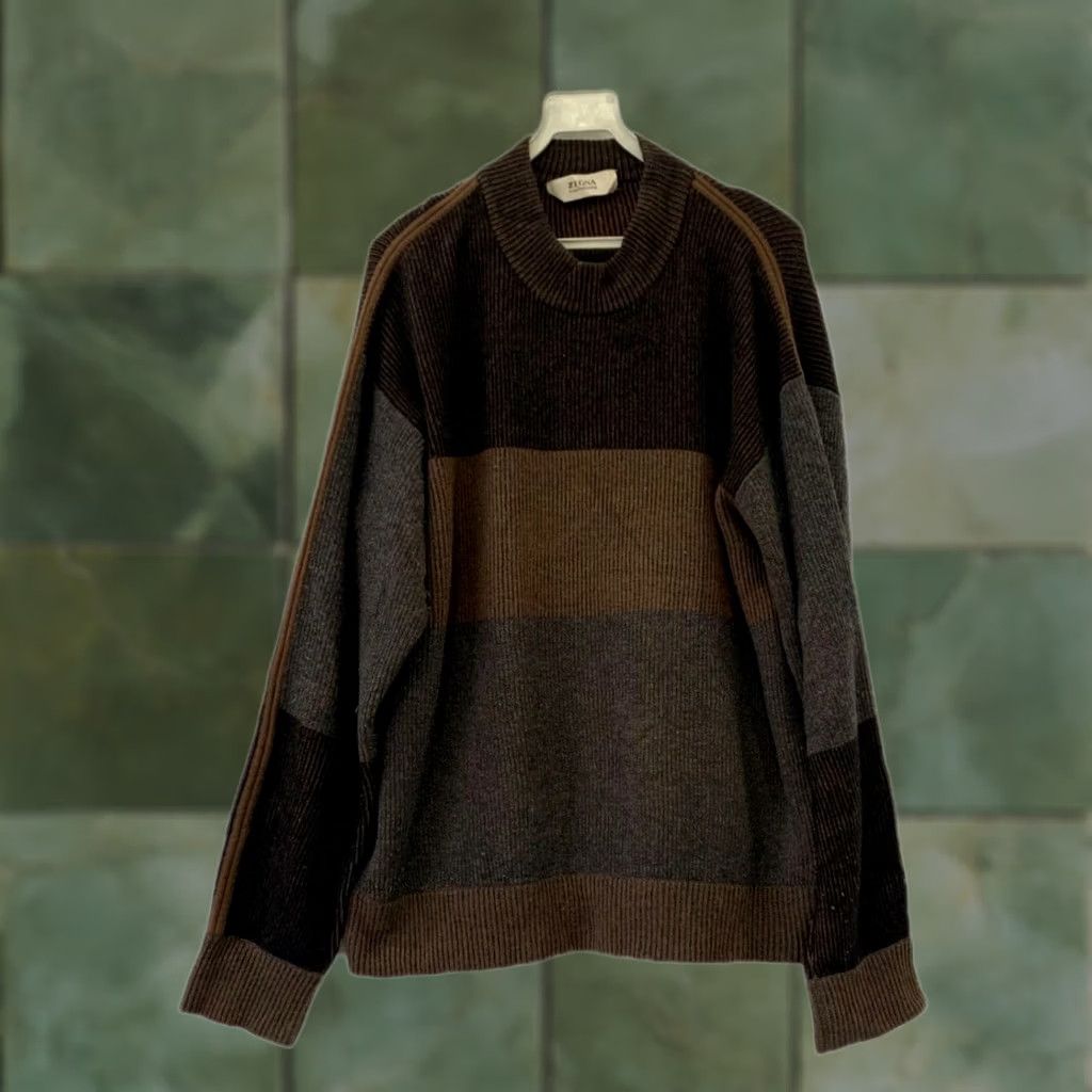 Ermenegildo Zegna Zegna #UseTheExisting Ribbed Crewneck Sweater Men’s XXL Brown Gray Striped Knit Pullover Vintage? No, not specified. Size US XXL / EU 58 / 5 - 1 Thumbnail