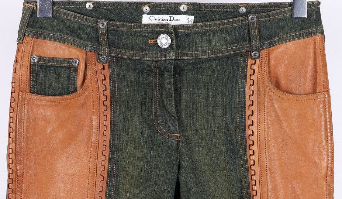 Dior Christian Dior Galliano Leather Panel Design Denim Pants Size 28" / US 6 / IT 42 - 2 Thumbnail