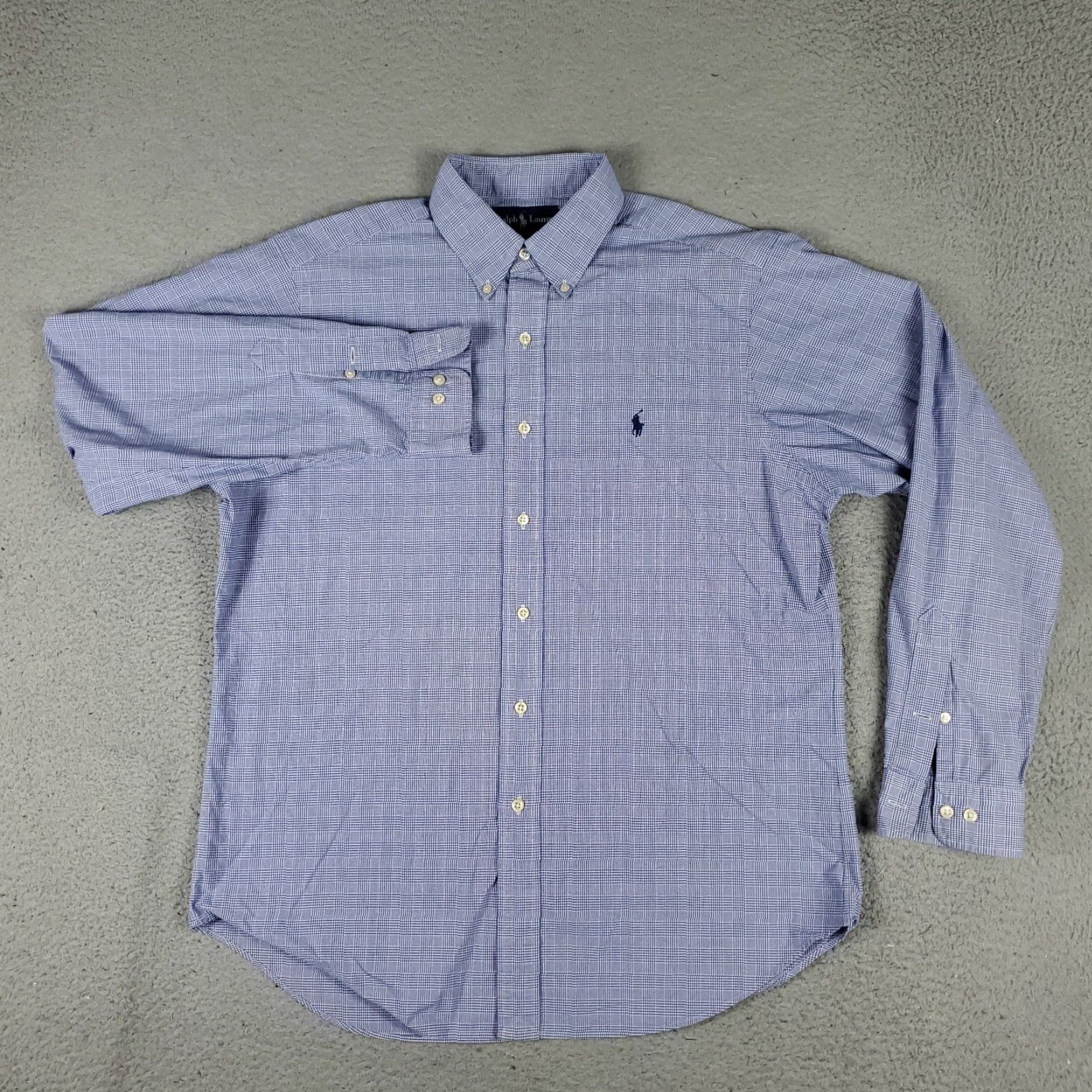 Ralph Lauren Ralph Lauren Shirt Mens 16 Blue Plaid Long Sleeve Button Up Non-Iron Pockets Dress Shirt Size 42R - 3 Thumbnail