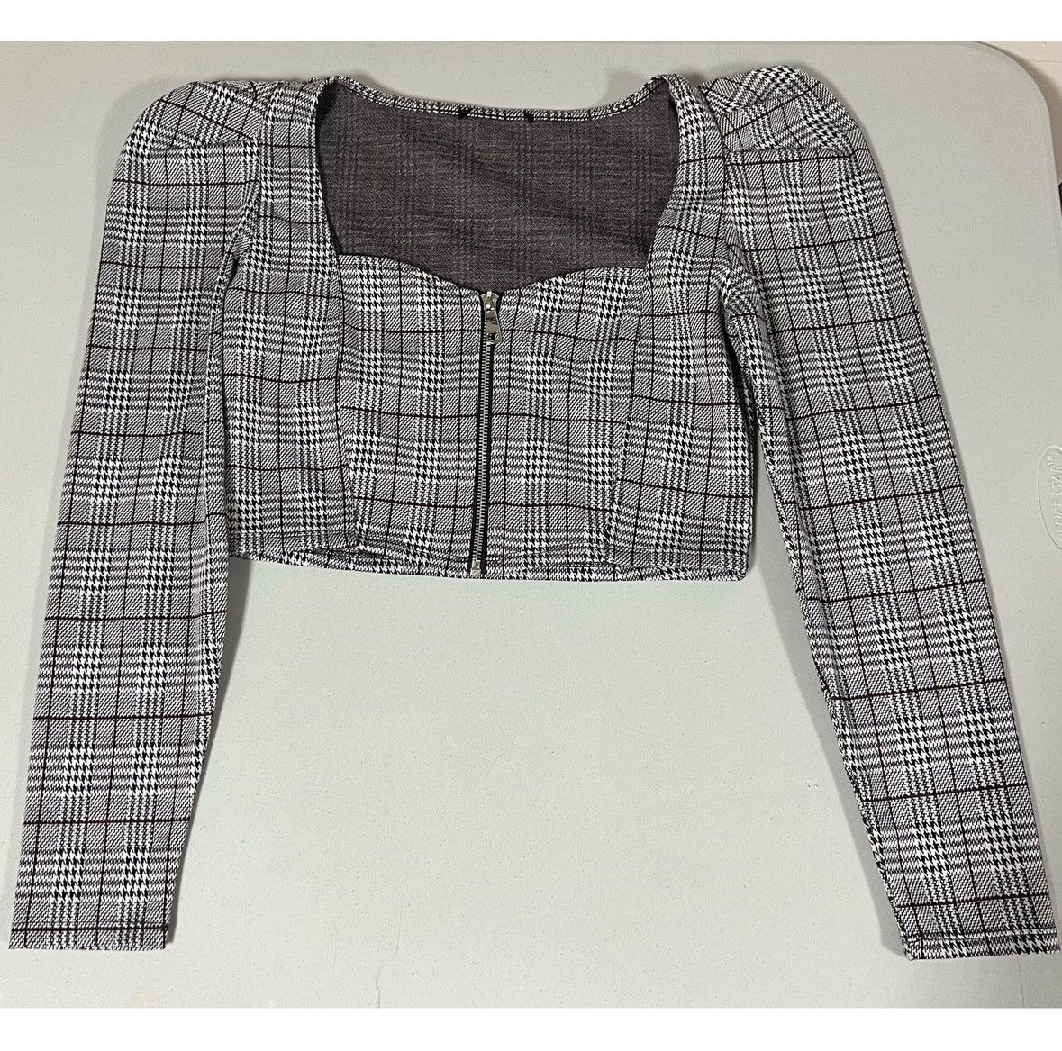 Vintage Grey Plaid Sweetheart Neckline Crop Top Shirt Blouse Size M🖤 Size M / US 6-8 / IT 42-44 - 1 Thumbnail