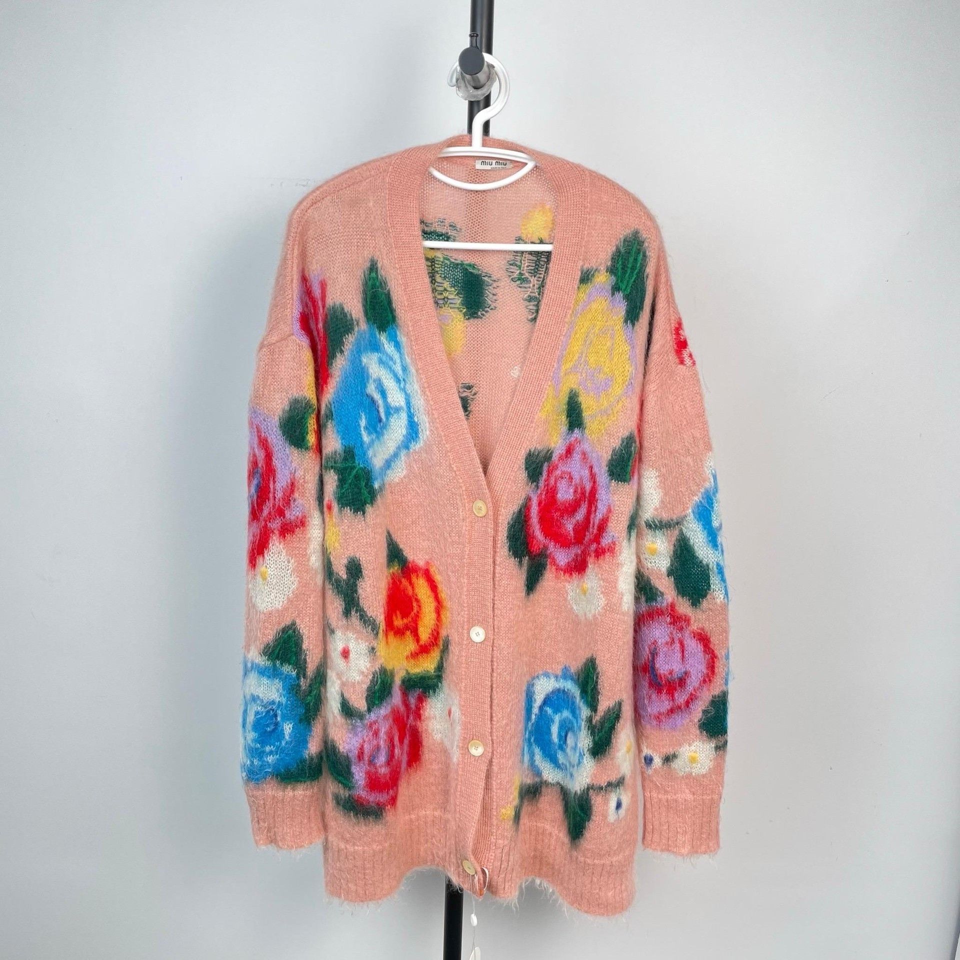 Miu Miu MiuMiu Pink Rose Print Knit Cardigan Size M / US 6-8 / IT 42-44 - 1 Thumbnail
