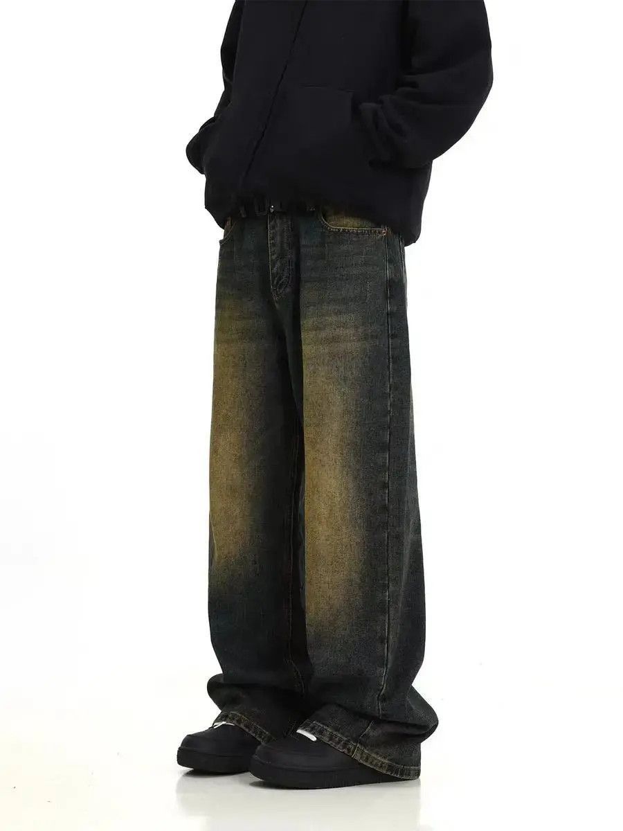 Japanese Brand Retro distressed washed yellow mud-dyed straight-leg jeans Size US 32 / EU 48 - 3 Thumbnail