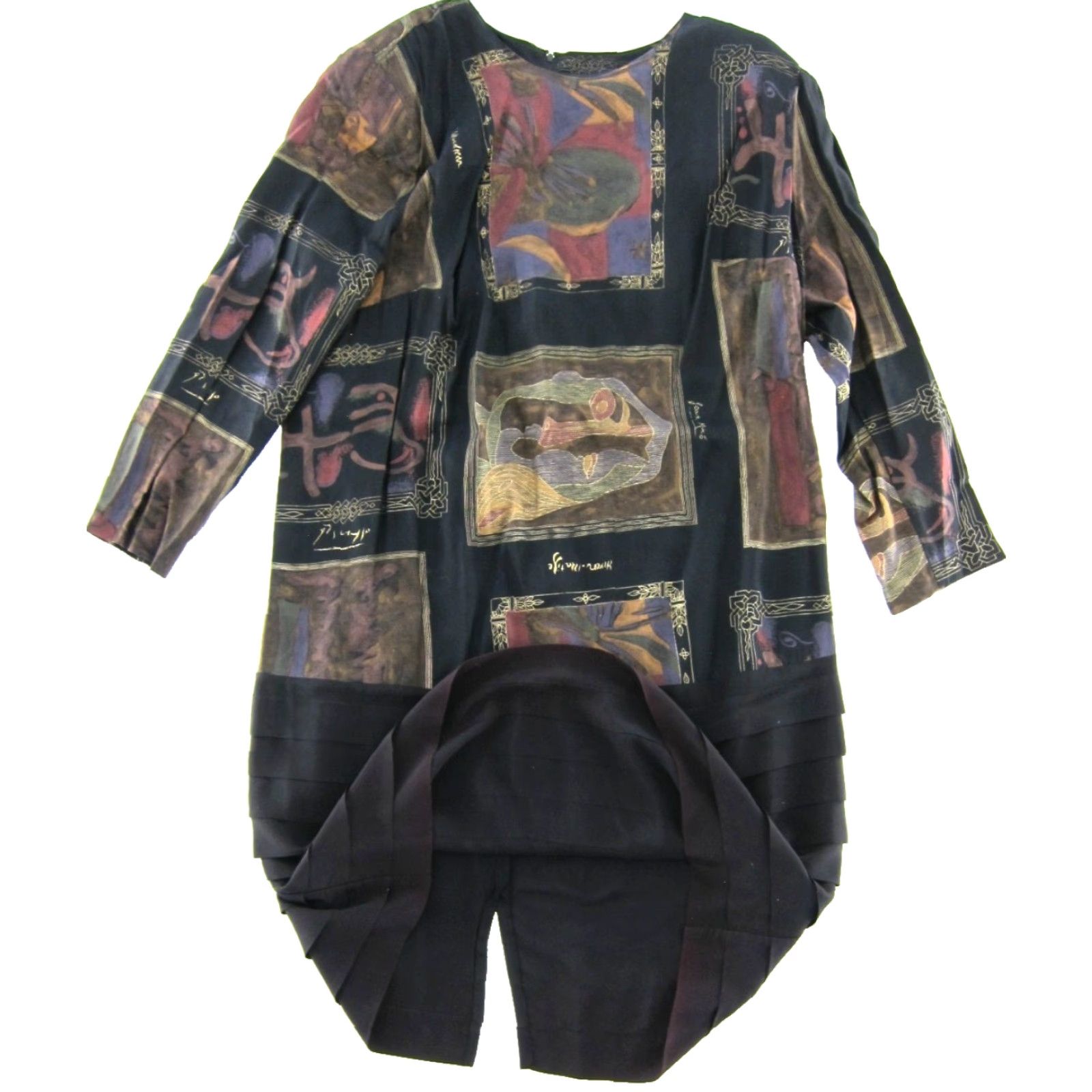 Vintage VTG Special Thyme Ltd. Black Brown Purple Art Long Sleeve Midi Tunic Dress 24W Size 4XL / US 24-26 - 6 Thumbnail