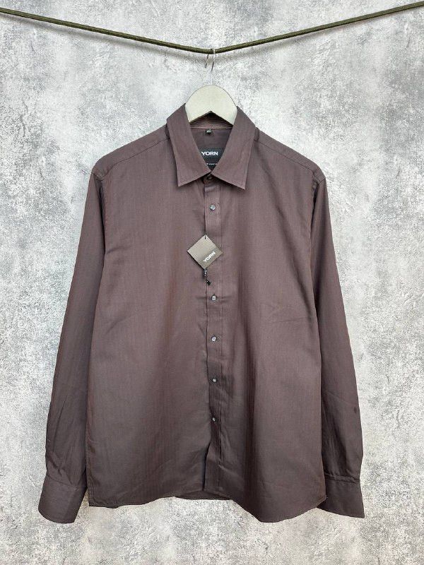 Other NWT Yorn Striped Button Up Shirt Brown LS Poplin Soft Cotton Size US L / EU 52-54 / 3 - 1 Thumbnail