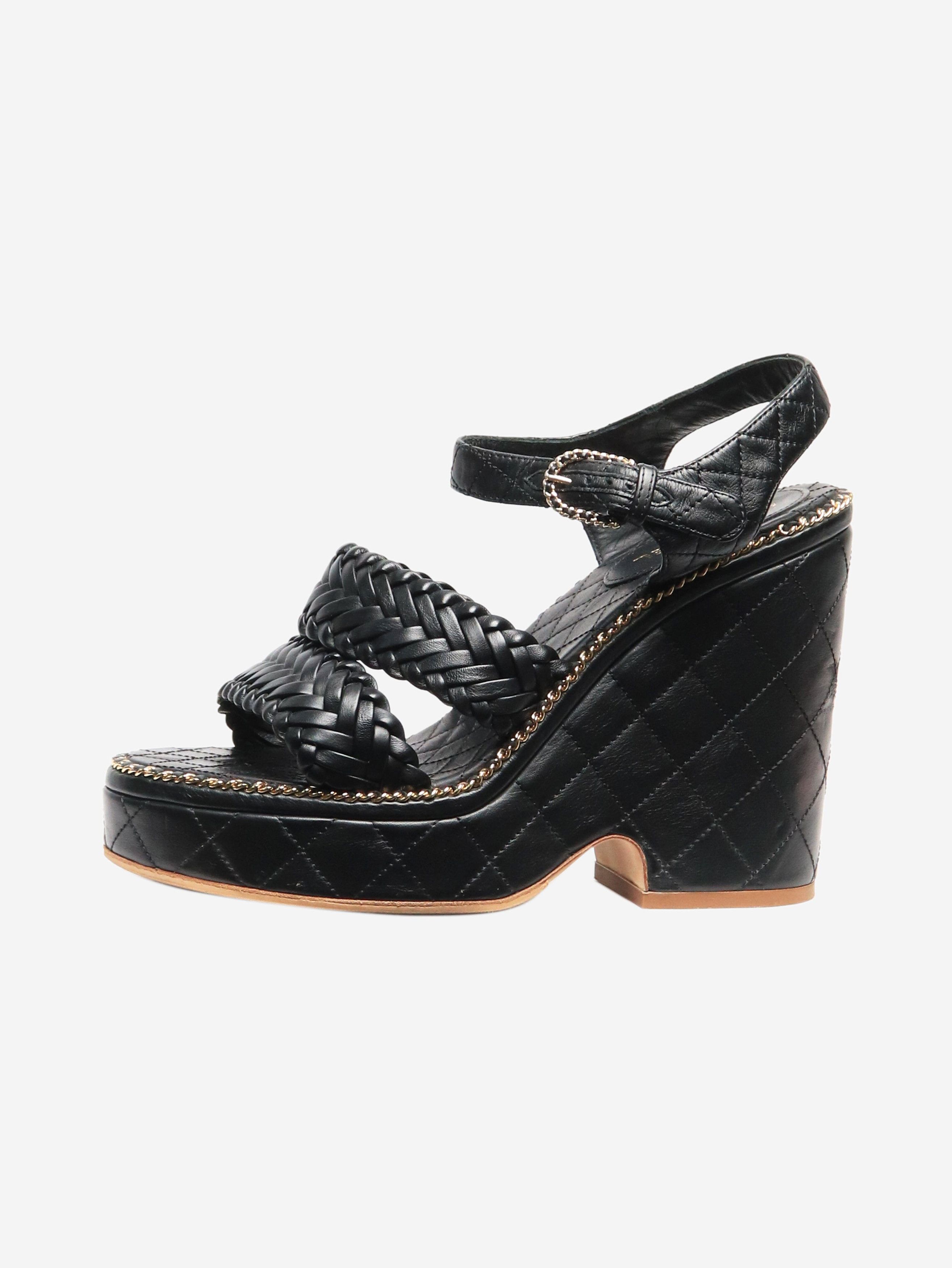 Chanel Black Quilted Leather Platform Sandal Heel Shoes - Size Eu 38, Women's