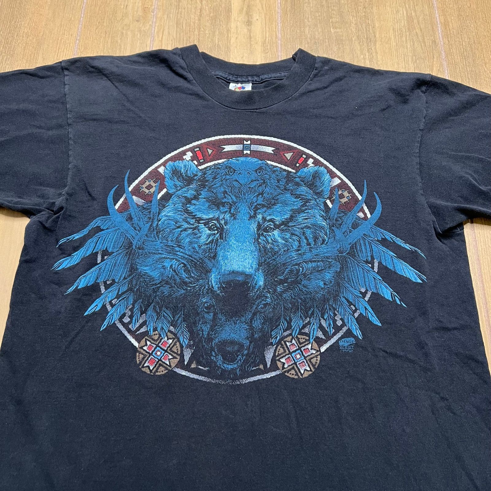 Fruit Of The Loom Vintage 90s Native Eagle Wolf Bear T-Shirt L USA Nature Size US L / EU 52-54 / 3 - 2 Thumbnail
