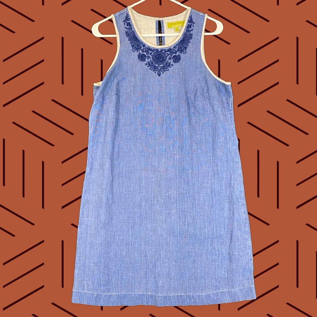 Sigrid Olsen Dress Womens Size 6 Blue 100% Linen Maxi Floral Pattern Casual
